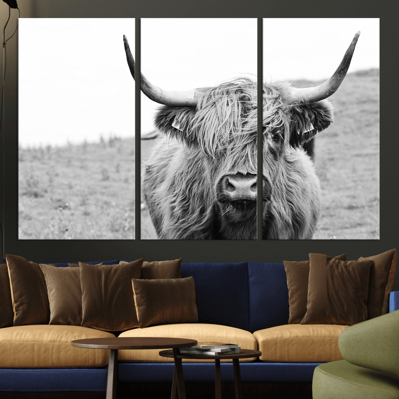 16248-MGV-CV-36X24-Newfoundland Cow Art Wall Art, Black White Cow Art Wall Art Canvas Print