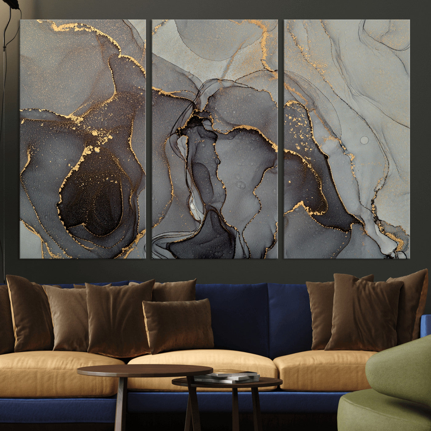 16762-MGV-CV-36X24-Gray Marble Fluid Wall Art – Modern Abstract Canvas Print with Elegant Flowing Patterns, Minimalist Luxury Decor for Living Room, Office, or Bedroom