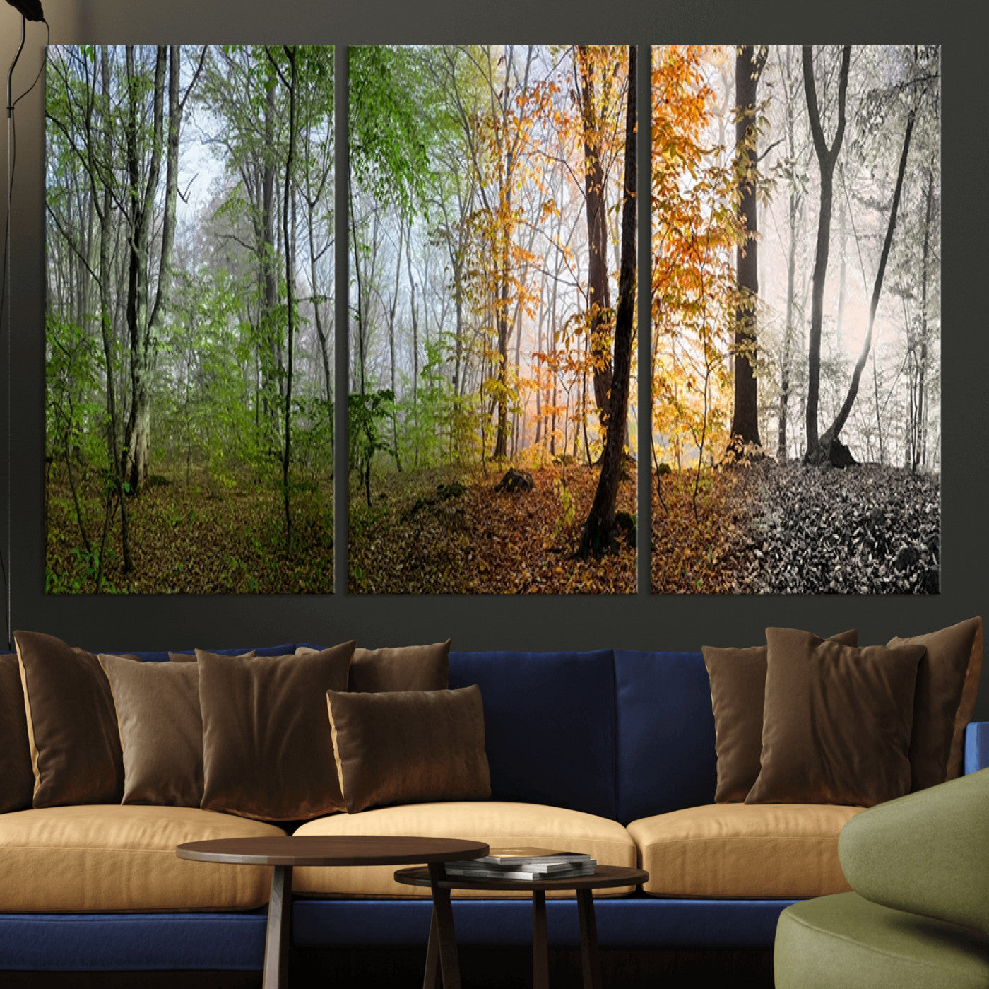 95317-MGV-CV-48X32-3P-Four Seasons Wall Art Forest Canvas Print – Triptych Seasonal Nature Print – Landscape Decor for