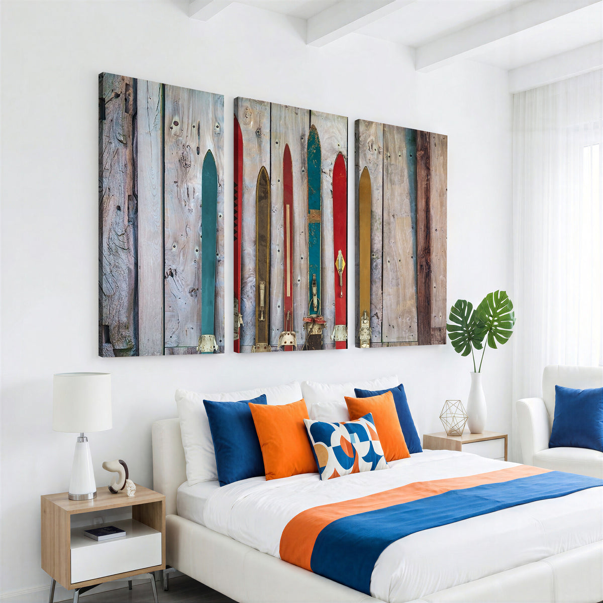 30640-MGV-CV-36X24 - Vintage Wooden Weathered Skis in Front of an Old Barn Wall Art Canvas Print