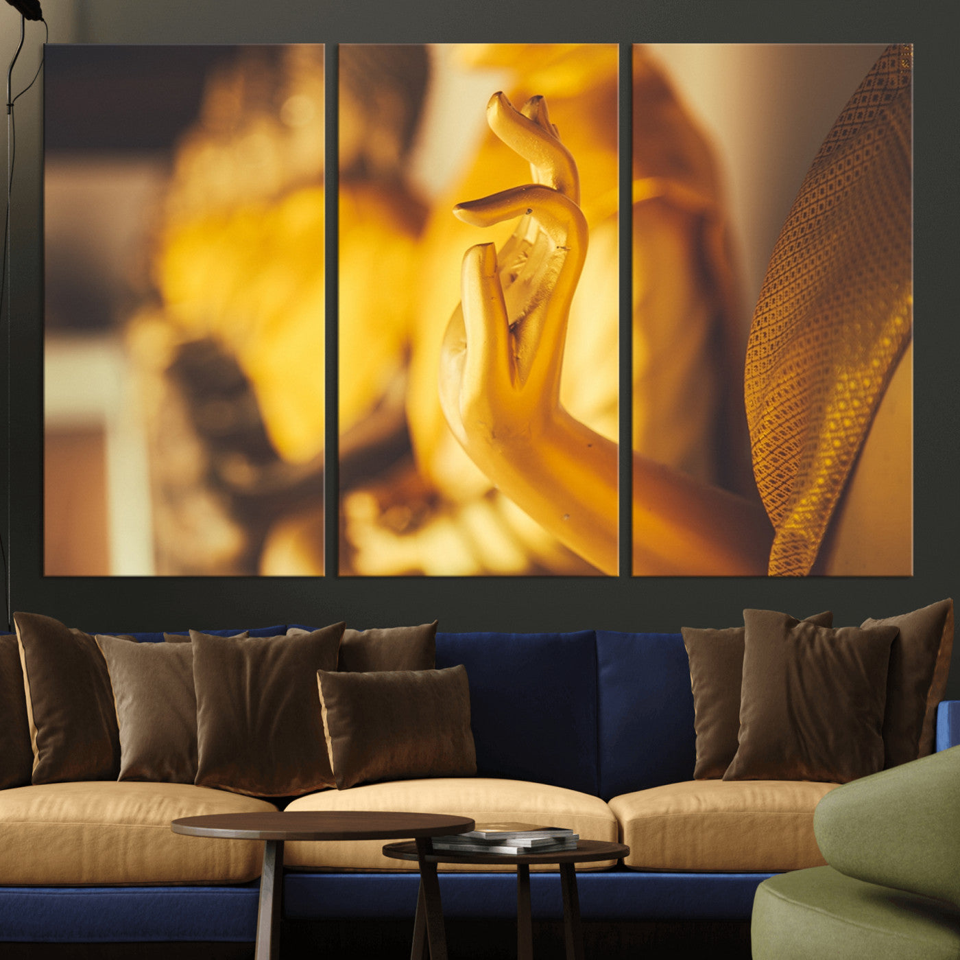MGV-CV-48X32-3P - Gold Buddha Statue Hands Wall Art Canvas Print