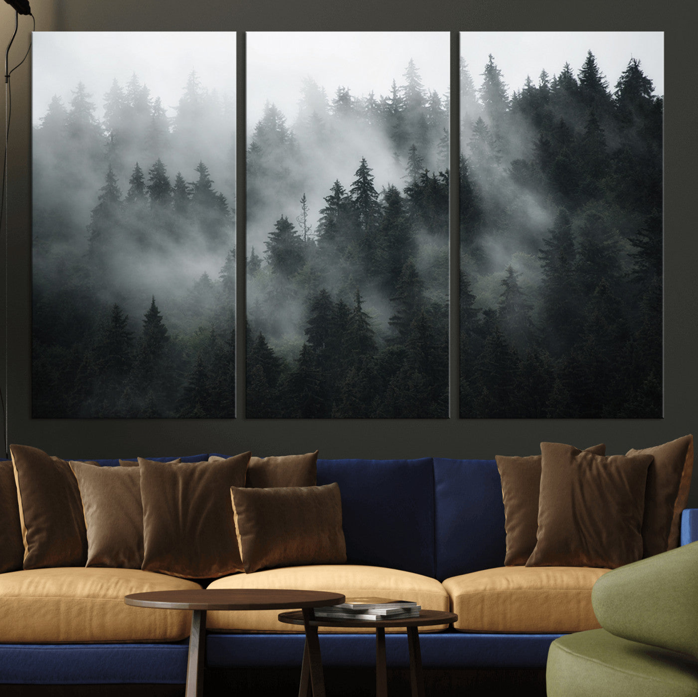 52359-MGV-CV-36X24-Foggy Forest Wall Art Canvas Print | 3 Panel Large Misty Landscape for Dining Room, Office, or Living Room | Ready to Hang Nature Deco