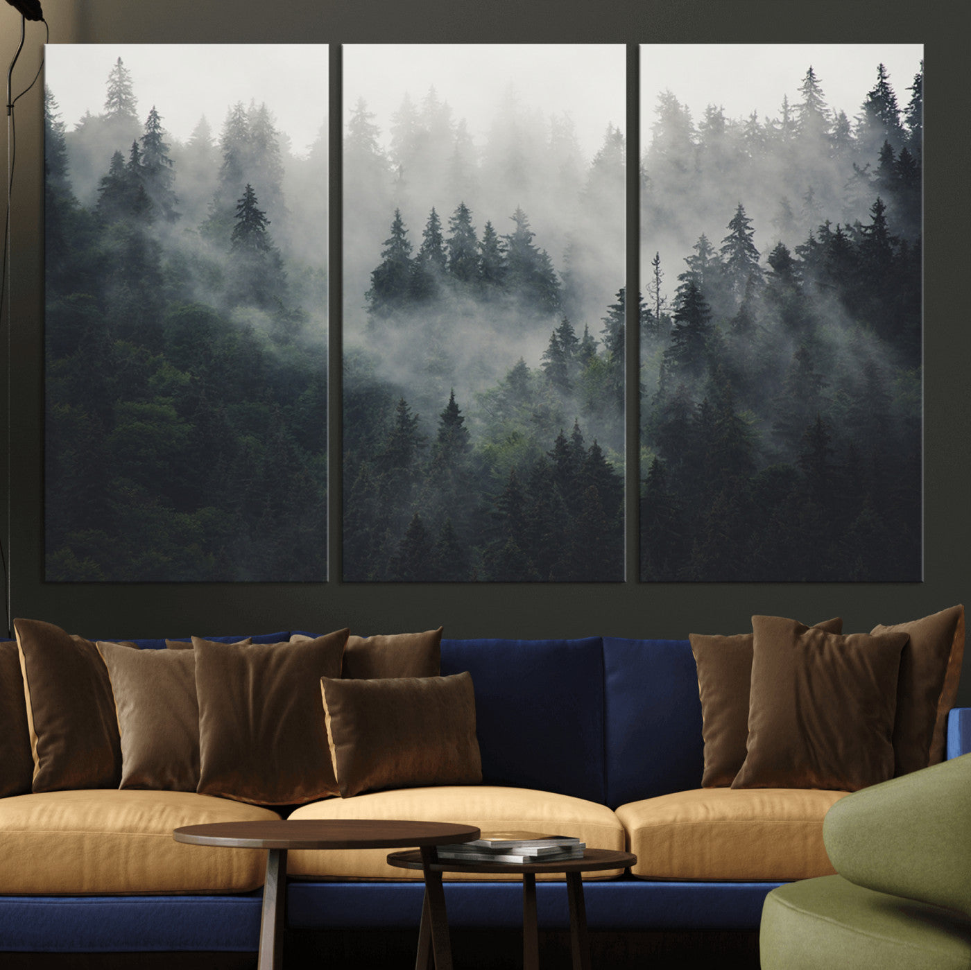 MGV-CV-48X32-3P - Nature Wall Decor - Serene Triptych Nature Print – Woodland Landscape Decor for Living Room or