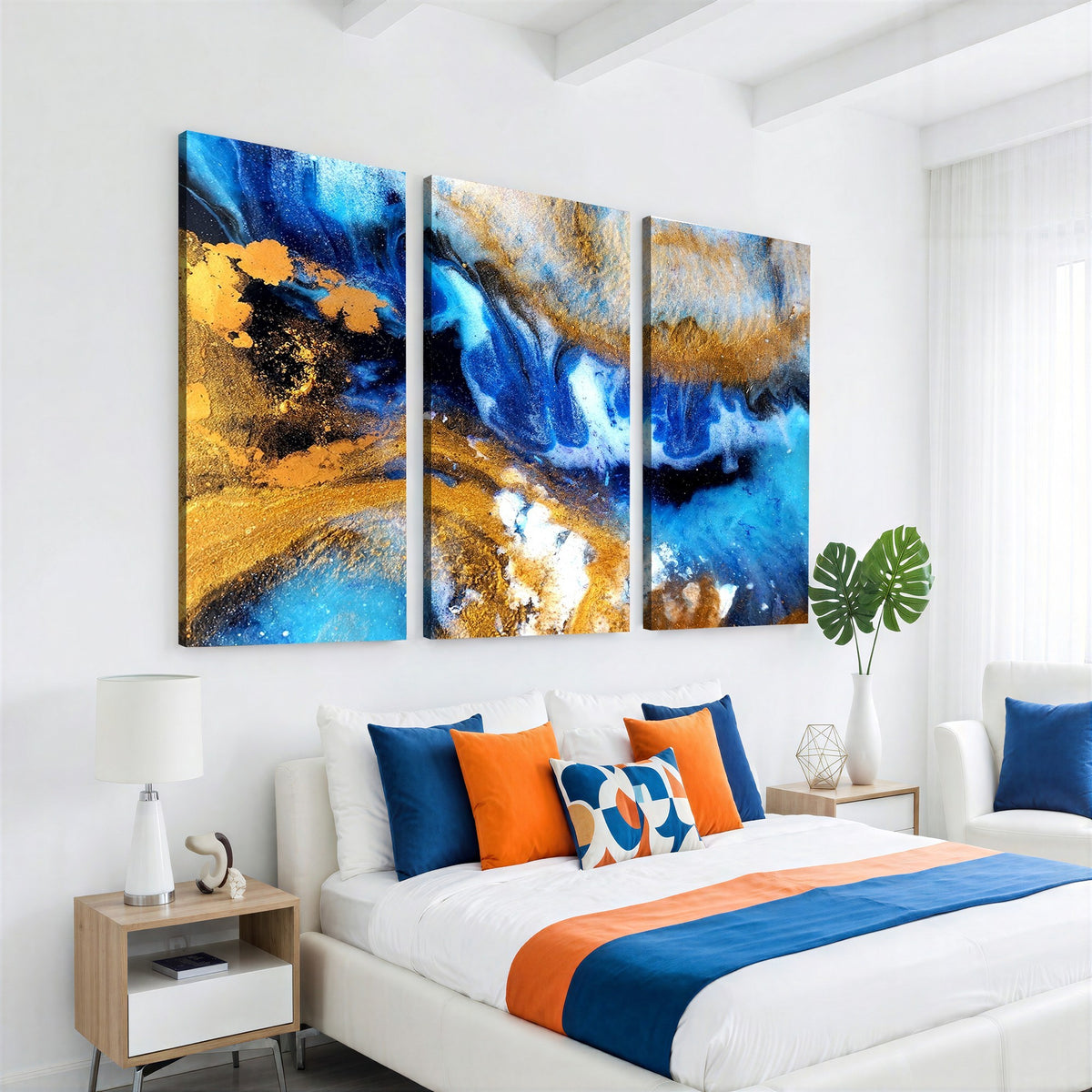 42100-_Poster-30x20 - Large Abstract Wall Art Print | Gold and Blue Abstract Canvas Wall Art
