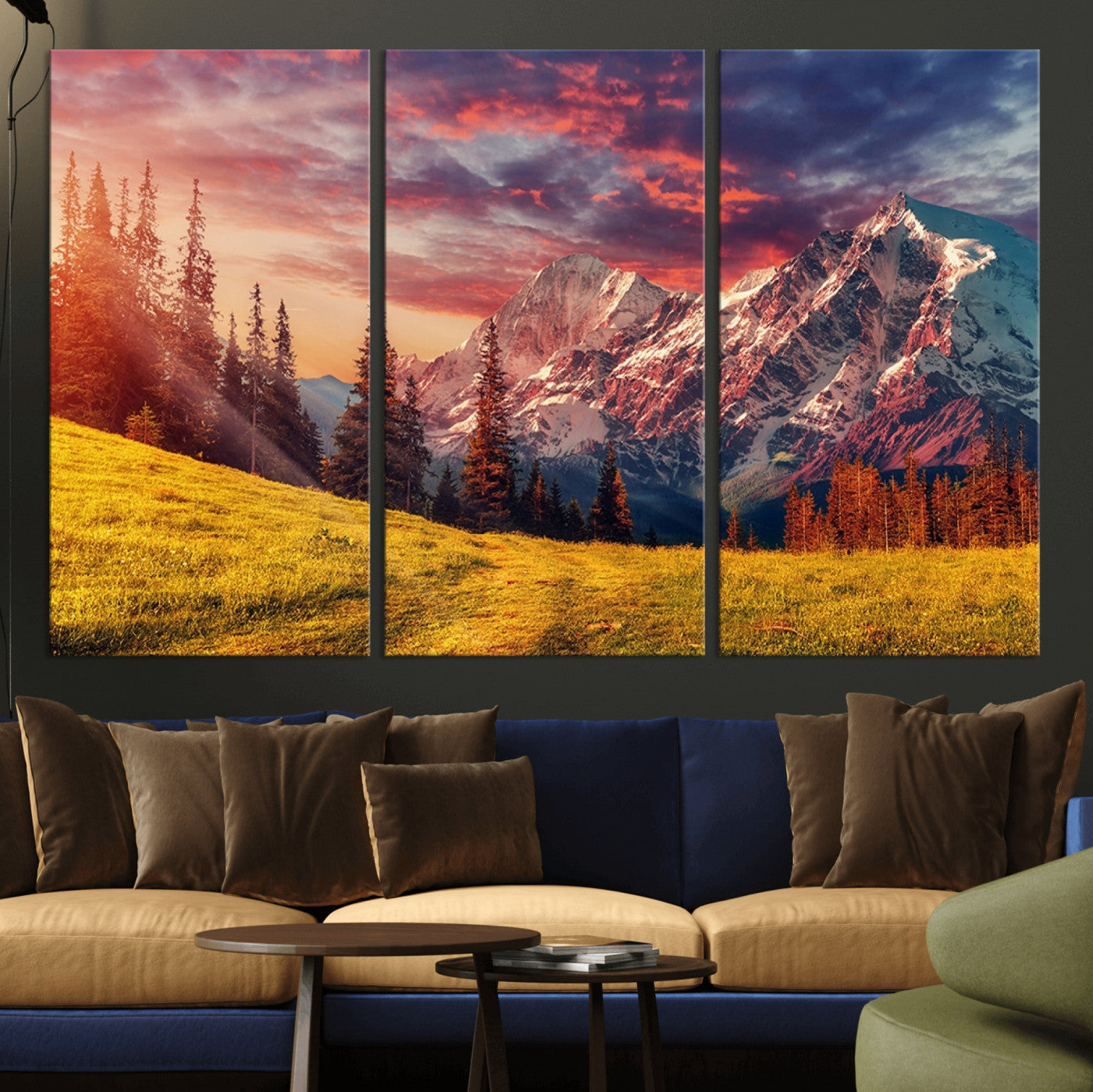 48448-MGV-CV-36X24-Mountain and Daylight Red Sunset Wall Art Canvas Print