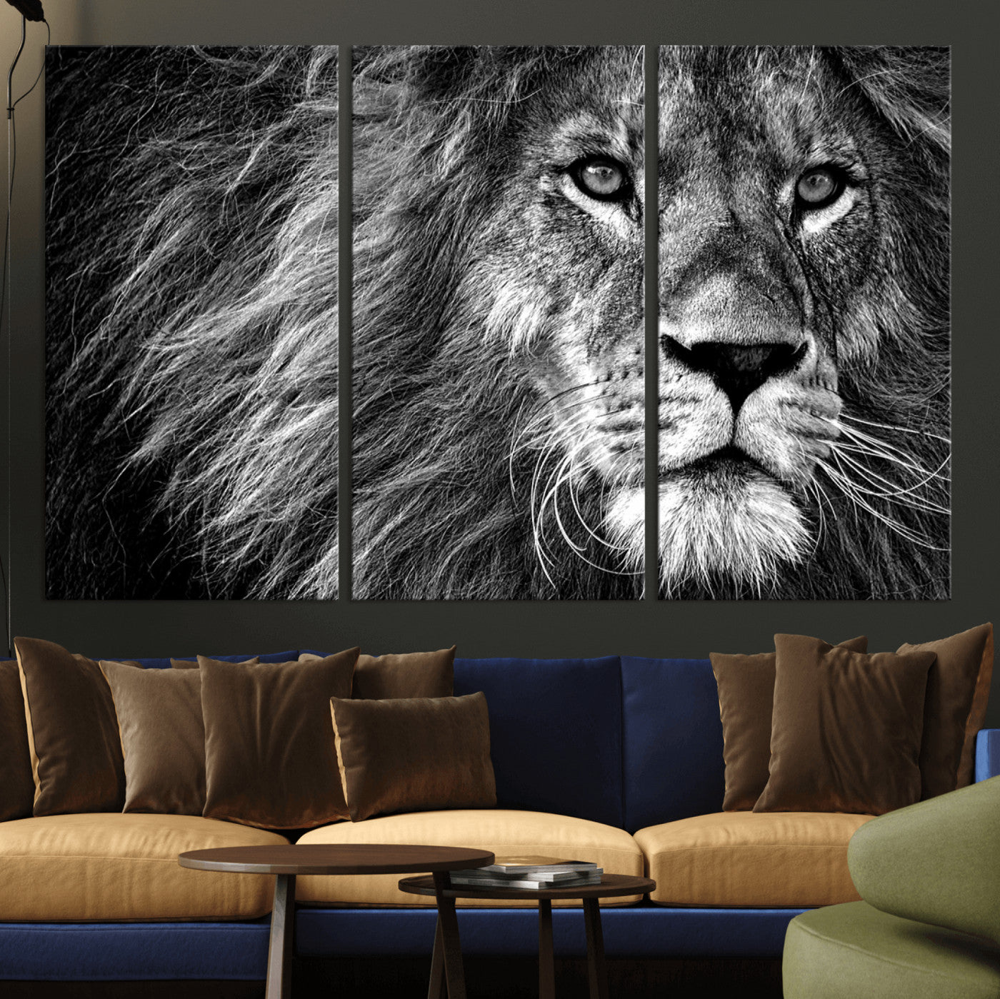 58363-MGV-CV-36X24-Black and White Lion Canvas Wall Art Print – Wildlife Portrait Artwork for Home, Office, Living Room, Guest Room