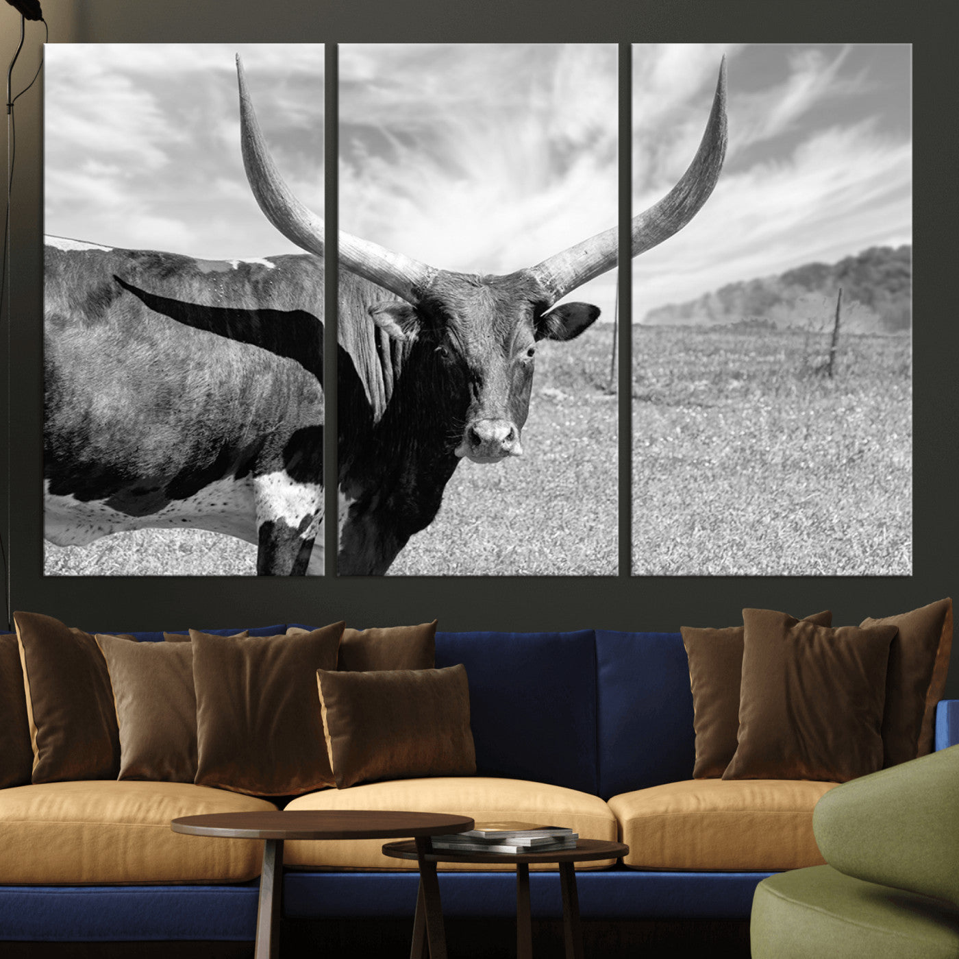 MGV-CV-48X32-3P - Cattle Wall Art Longhorn Cow Canvas Print