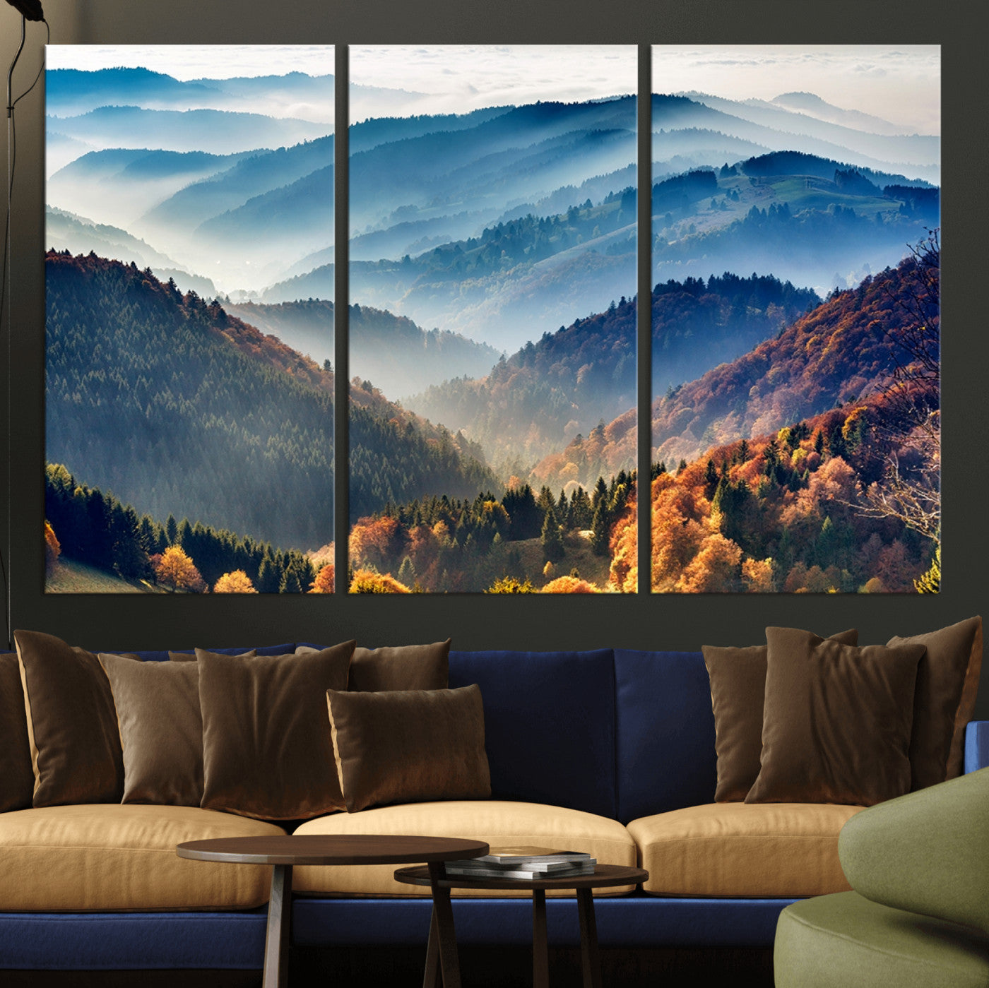 MGV-CV-48X32-3P - Mountains Forest Autumn Wall Art Canvas Print