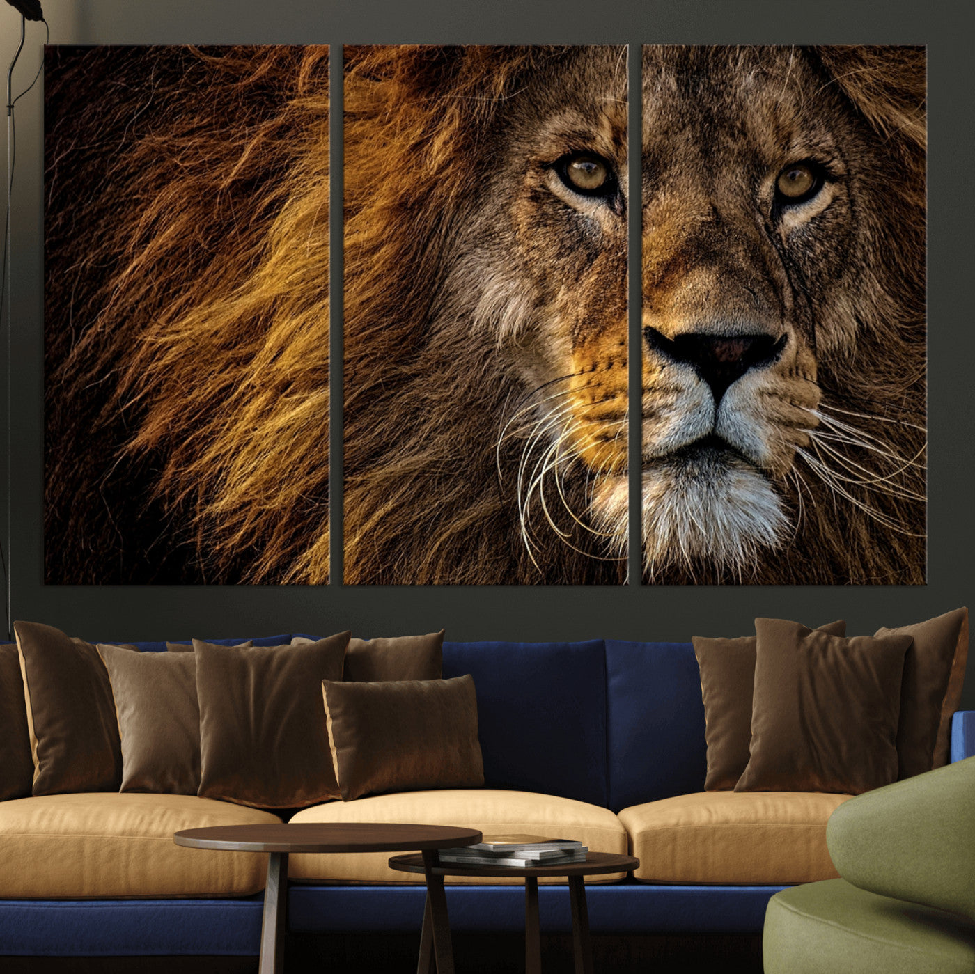 98665-MGV-CV-36X24-Mighty Lion Wall Art Canvas Print – Majestic Animal Portrait Artwork for Home, Office, Living Room, Guest Room