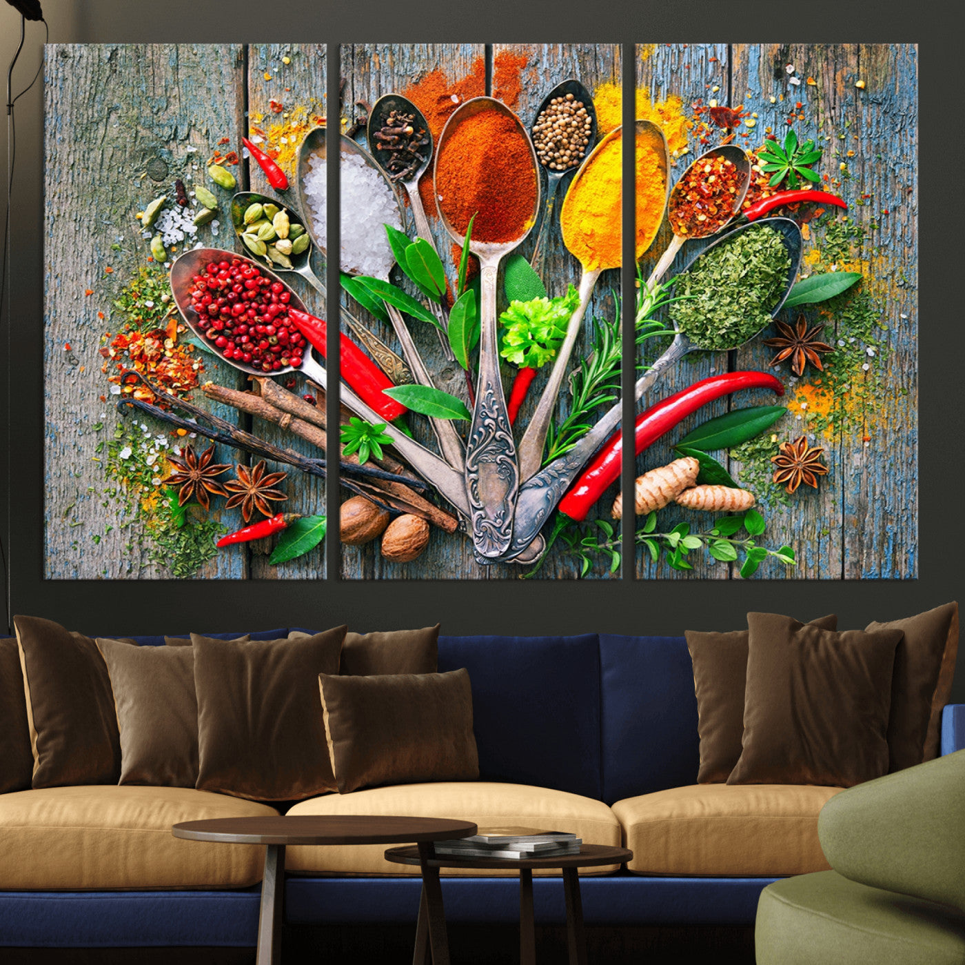 20619-MGV-CV-36X24-Spoonful of Spices Cooking Wall Art Canvas Print - Vibrant Kitchen Decor Triptych – Culinary Art