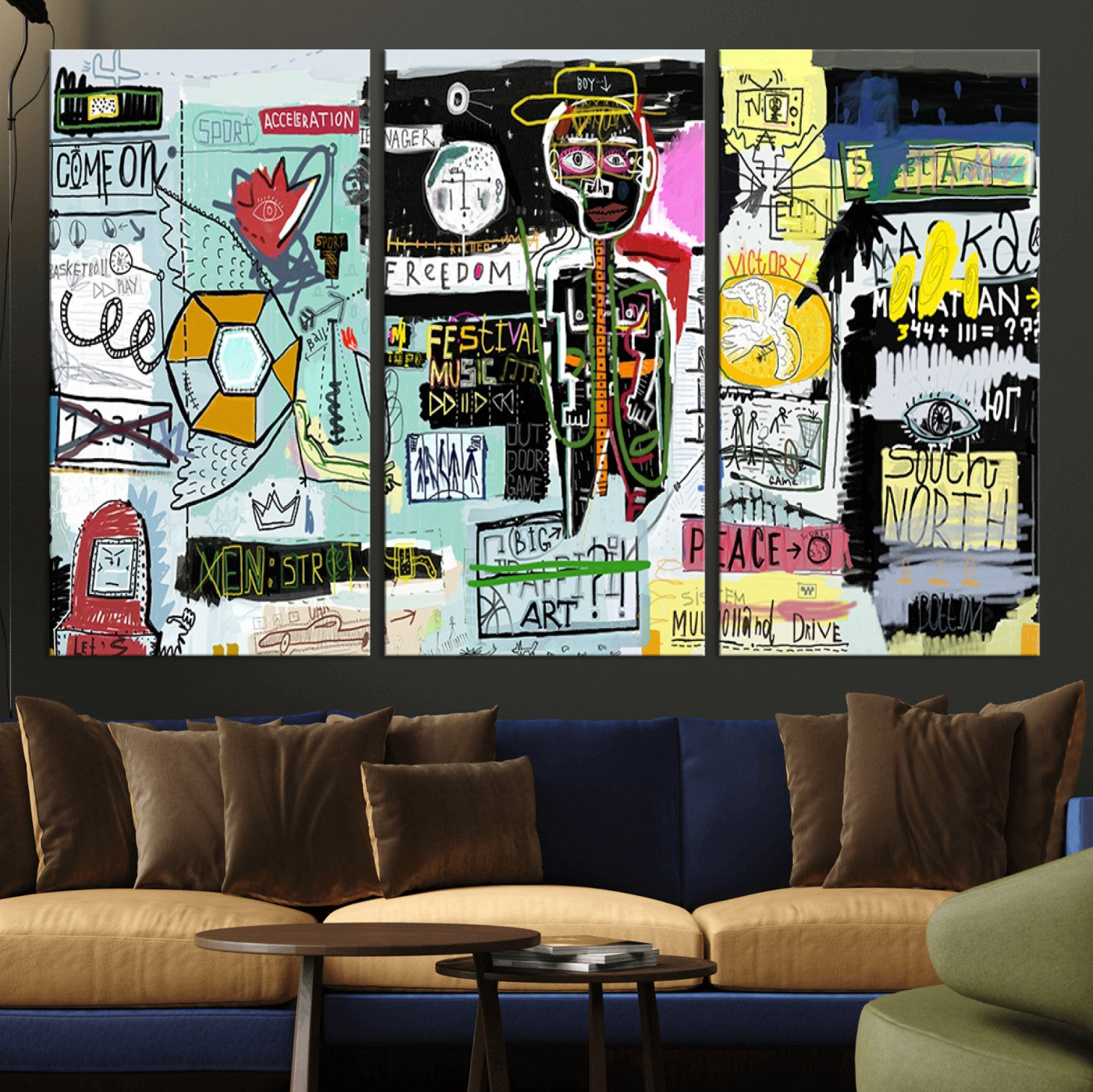 MGV-CV-48X32-3P - Abstract Graffiti Canvas Street Art-Inspired Graffiti Triptych Canvas – Modern Abstract Wall Art for