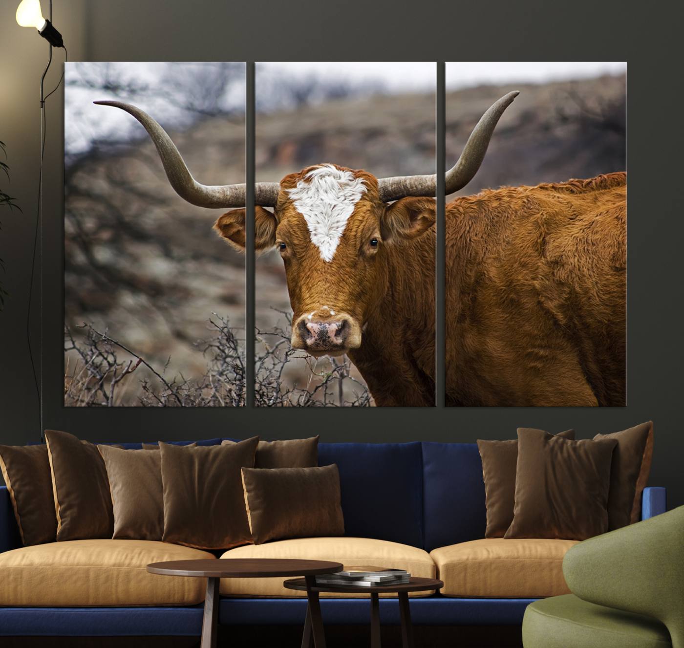 71797-MGV-CV-36X24-Texas Longhorn Canvas Wall Art - Longhorn Steer Canvas Wall Art Print- Rustic Western Animal Print, Large Longhorn Decor for Living Room,