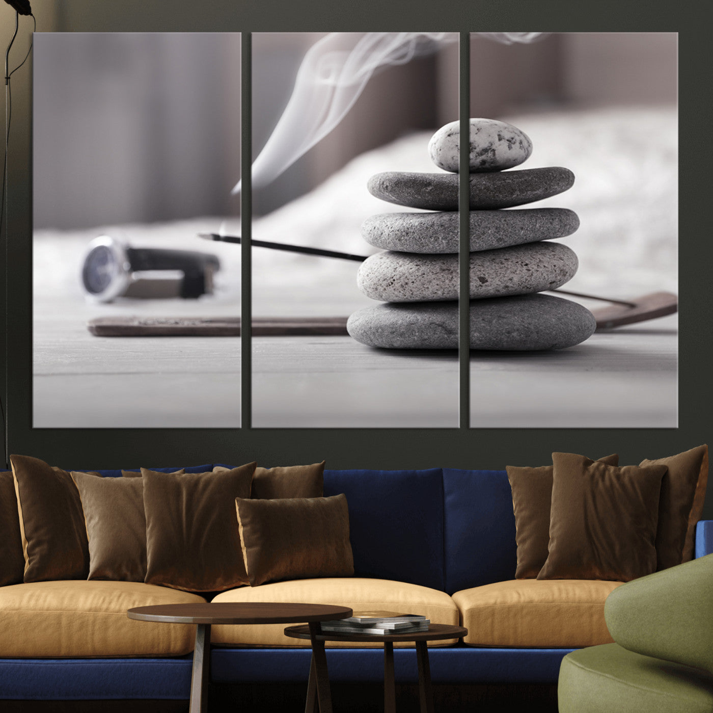 50072-MGV-CV-36X24-Burning Incense and Zen Stones Buddhism Wall Art, Zen Stones Wall Art Canvas Print