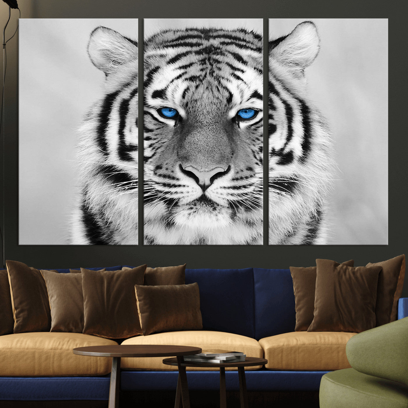 59121-MGV-CV-36X24-Black and White Tiger Wall Art Animal Canvas Print
