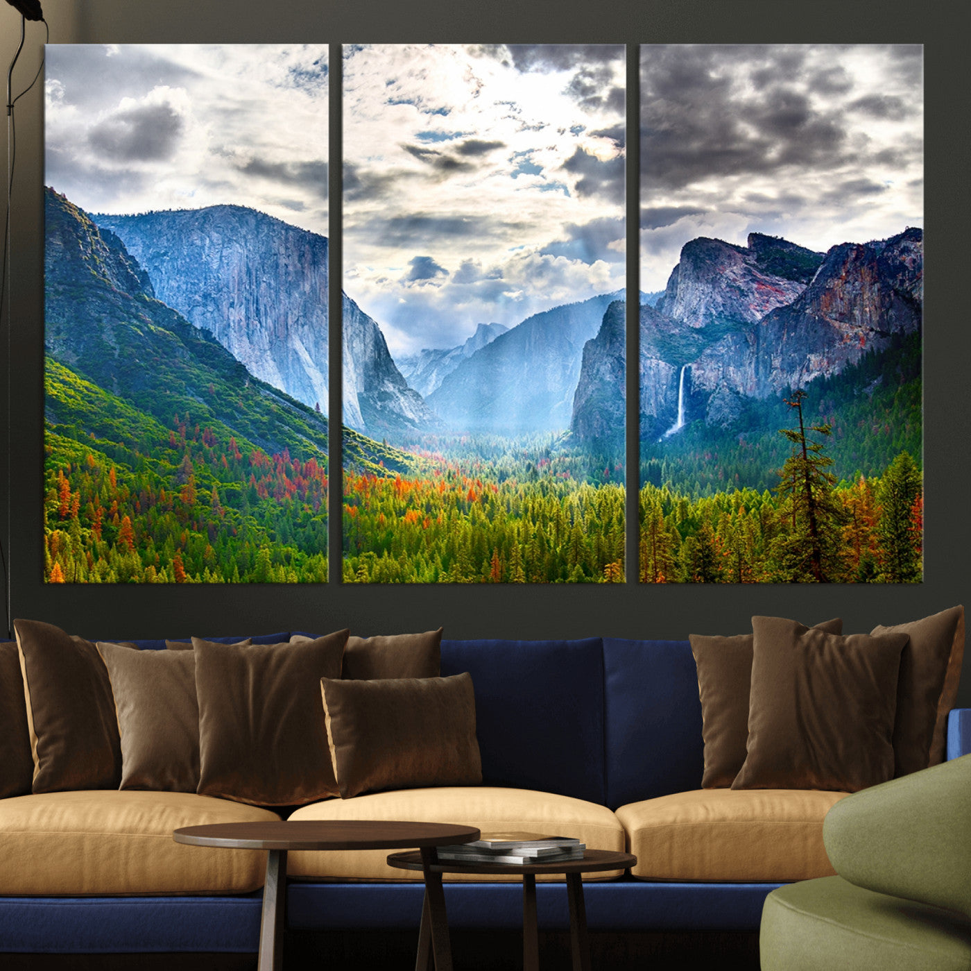 MGV-CV-48X32-3P - Yosemite Park Half Dome 3 Panel Canvas Print | Large Giclée Landscape Wall Art for Living Room,