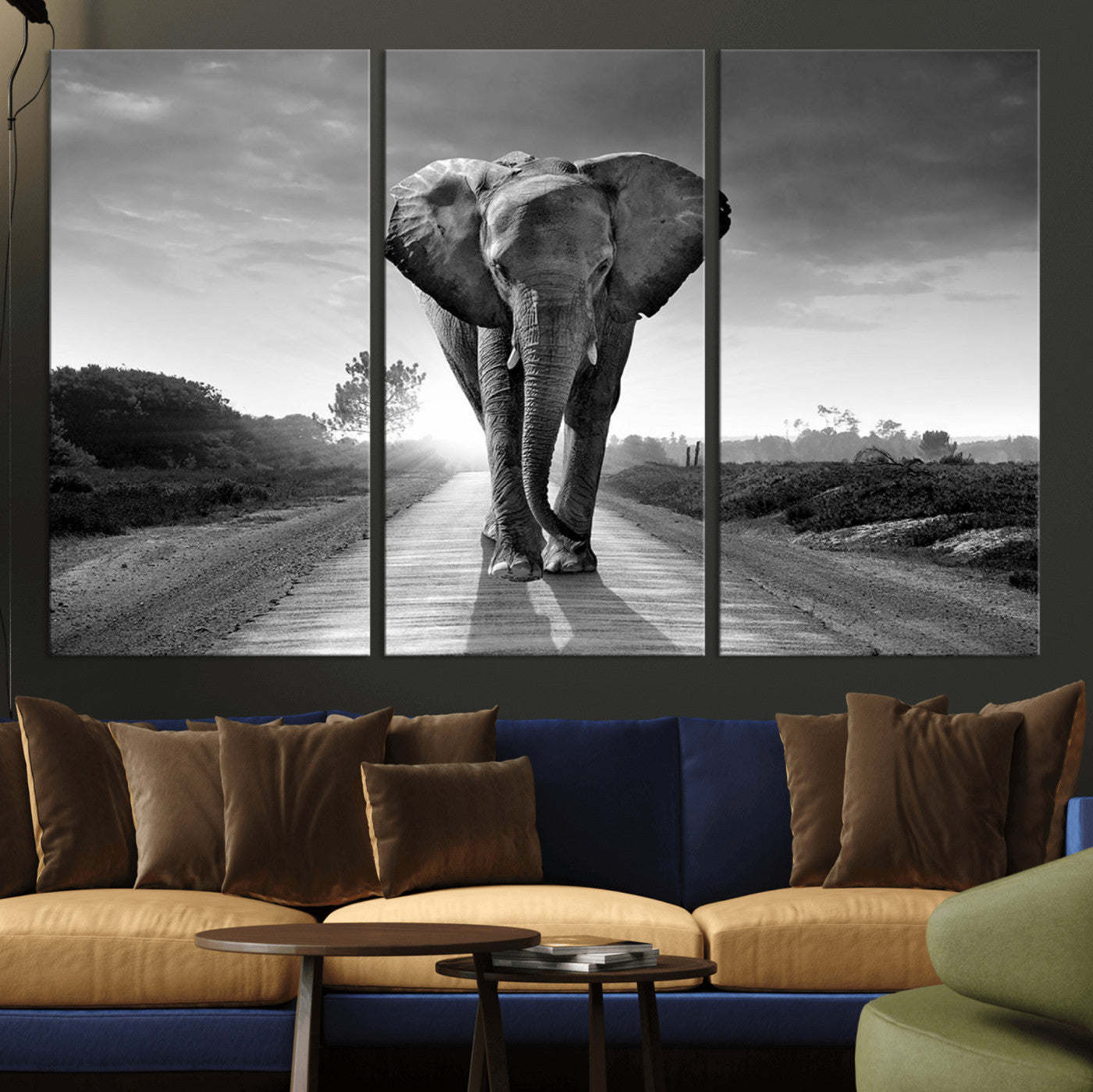 MGV-CV-48X32-3P - Black and White Elephant Wall Art Canvas Print