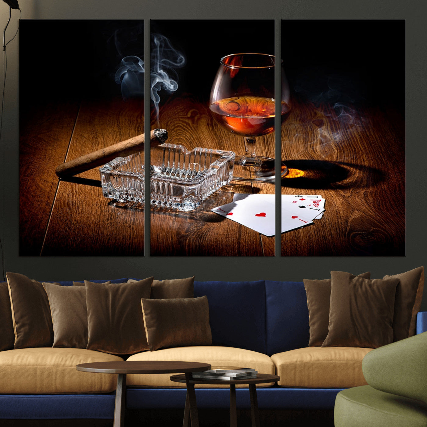 65720-MGV-CV-36X24-Whiskey Cigar Wall Art Canvas Print Kitchen Wall