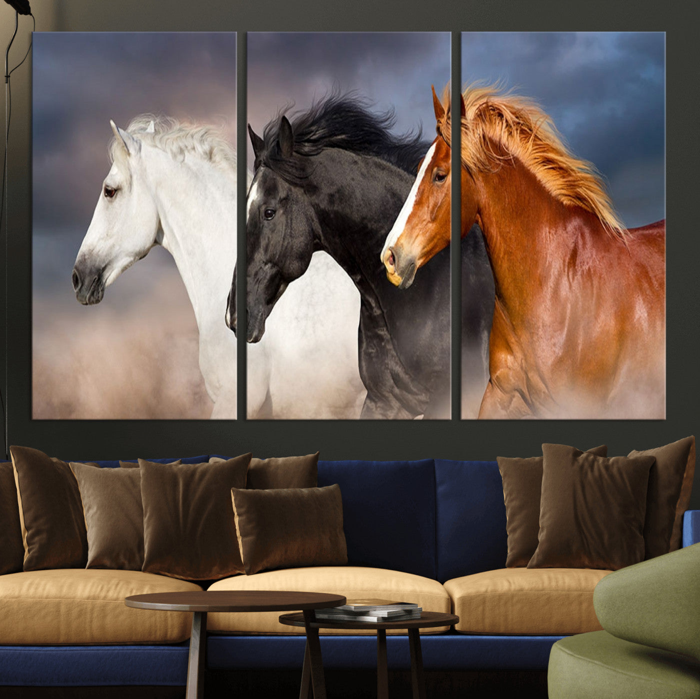 51754-MGV-CV-36X24-Animal Wall Art Three Horses Farmhouse Art Canvas, Framed Three Horses Canvas Print