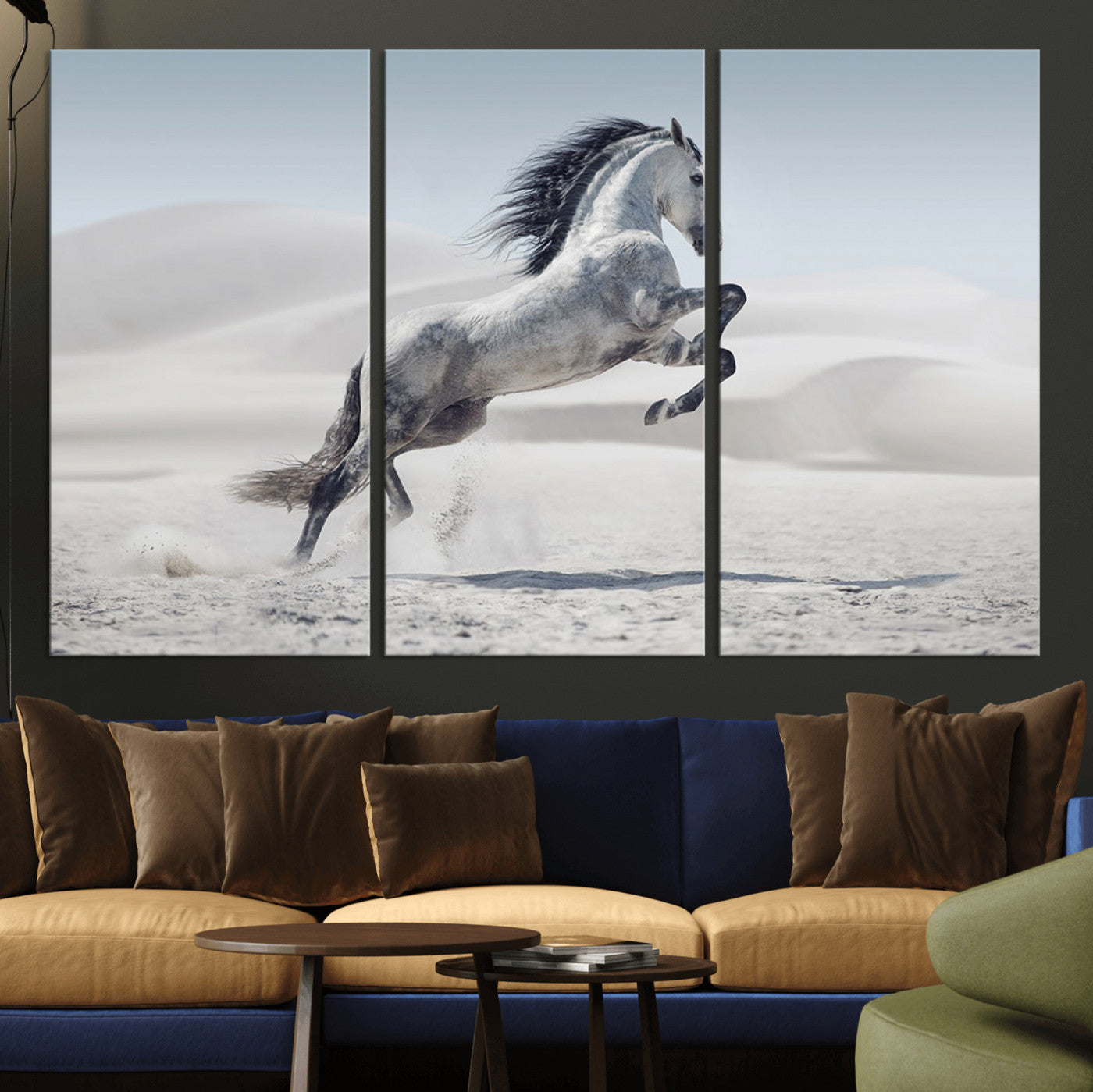 46422-MGV-CV-36X24-Prancing Horse Desert Large Wall Art Canvas Print – Majestic Horse Animal Artwork for Home, Office, Living Room