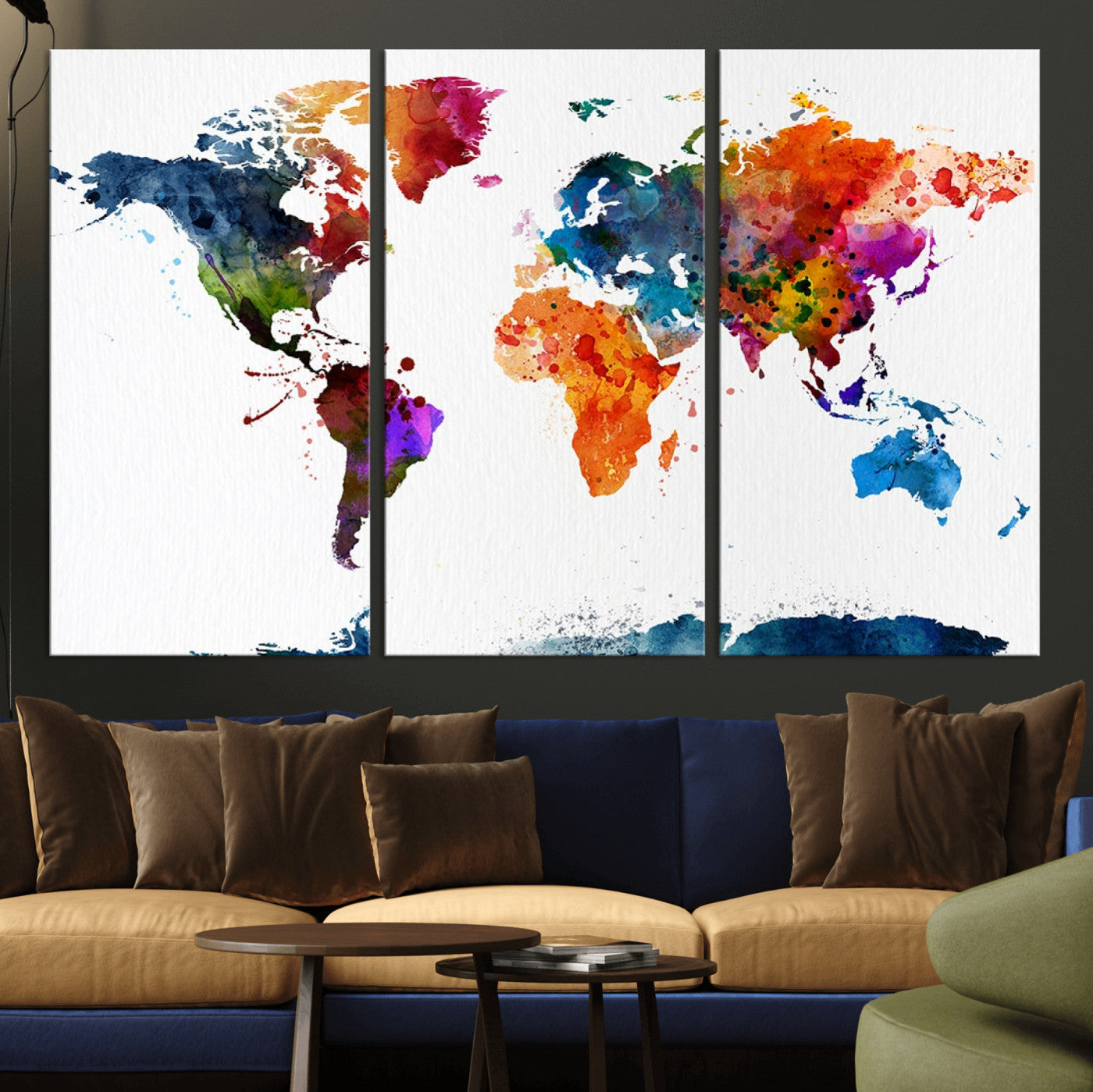 MGV-CV-48X32-3P - Push Pin World Map Canvas Print – Framed Wall Art for Couples to Track Their Travels – Anniversary