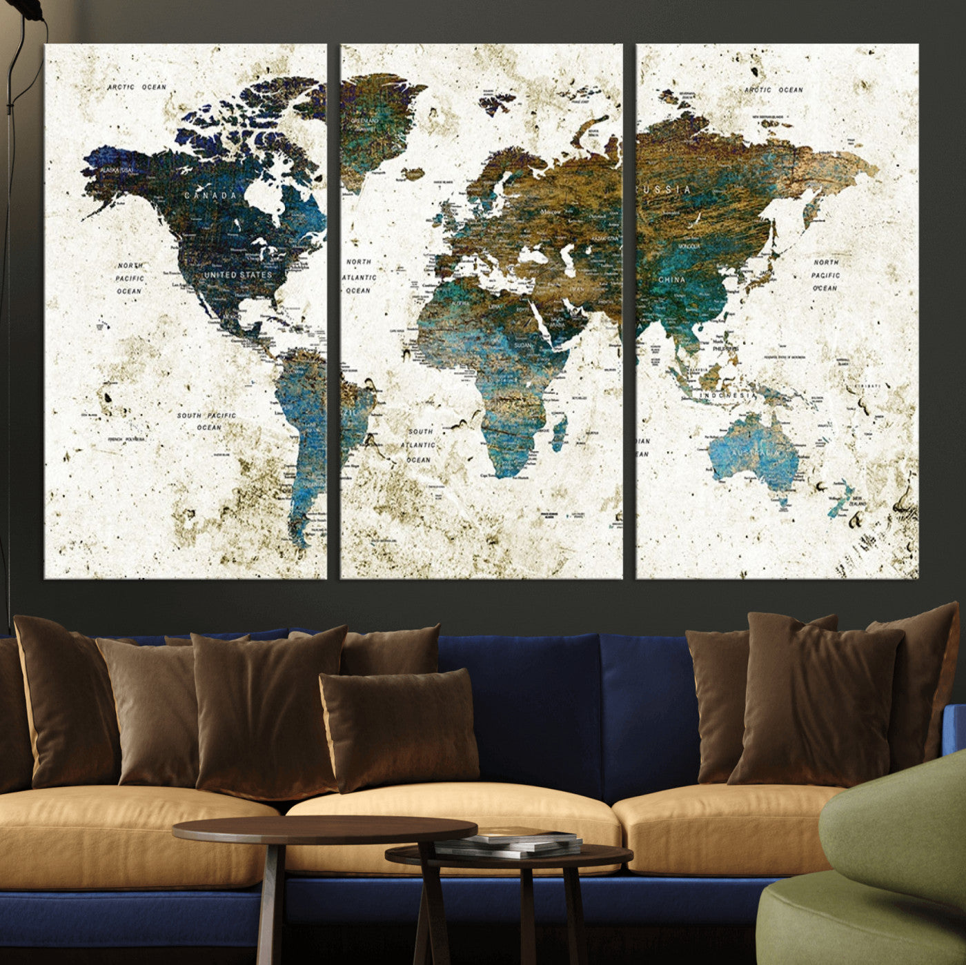 78067-MGV-CV-36X24-Vintage World Map Wall Art Canvas Print, Framed Rustic Earth Map Art Picture Print, Antique Map Perfect Rustic Vintage Decor Artwork