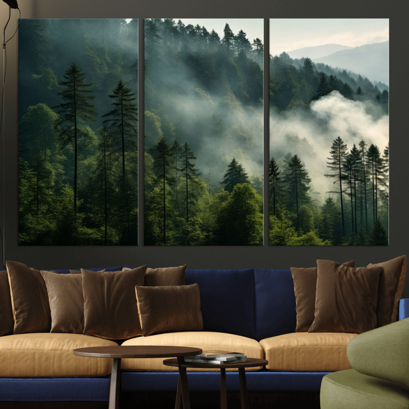 13518-MGV-CV-36X24-Misty Forest Wall Art Premium Canvas Print a Foggy and Serene Atmosphere