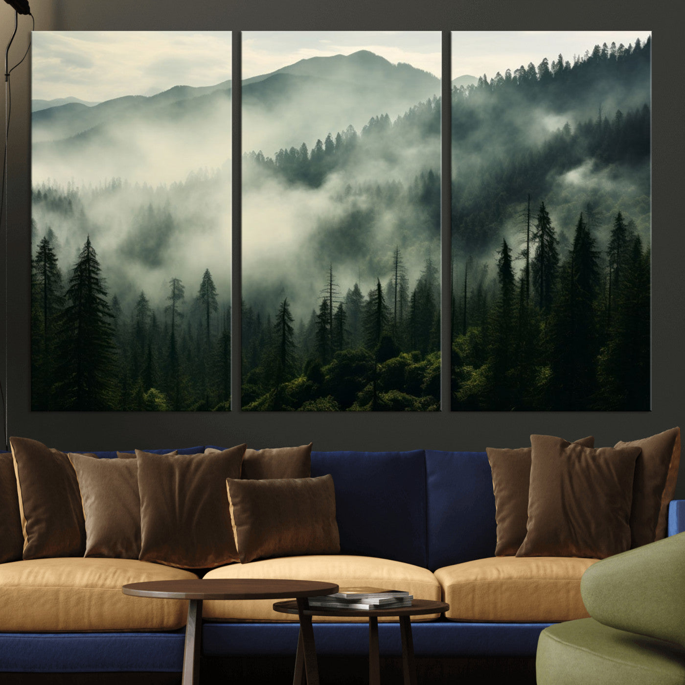 25295-MGV-CV-36X24-Captivating Misty Forest Wall Art Premium Canvas Print a Foggy and Serene Atmosphere
