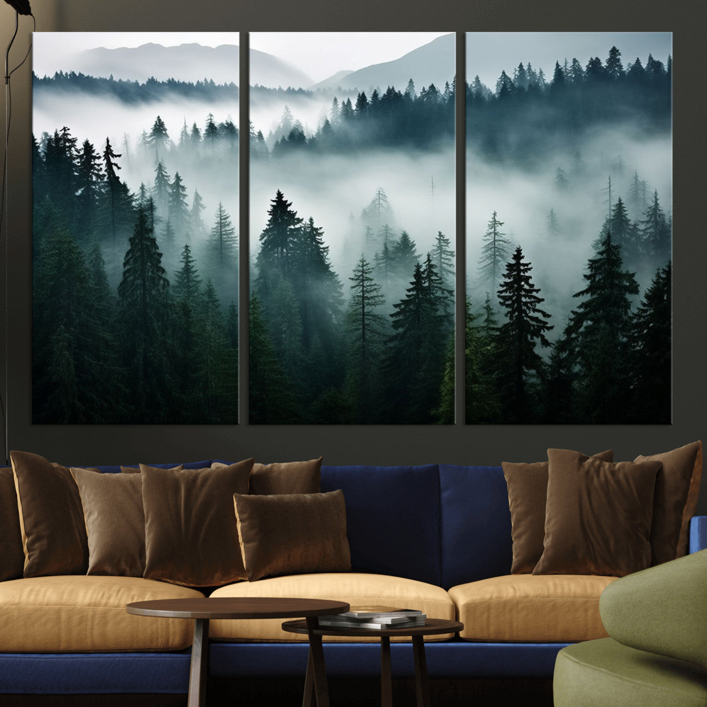 90079-MGV-CV-36X24-Captivating Misty Forest Wall Art Canvas, Premium Canvas Print a Foggy and Serene Atmosphere