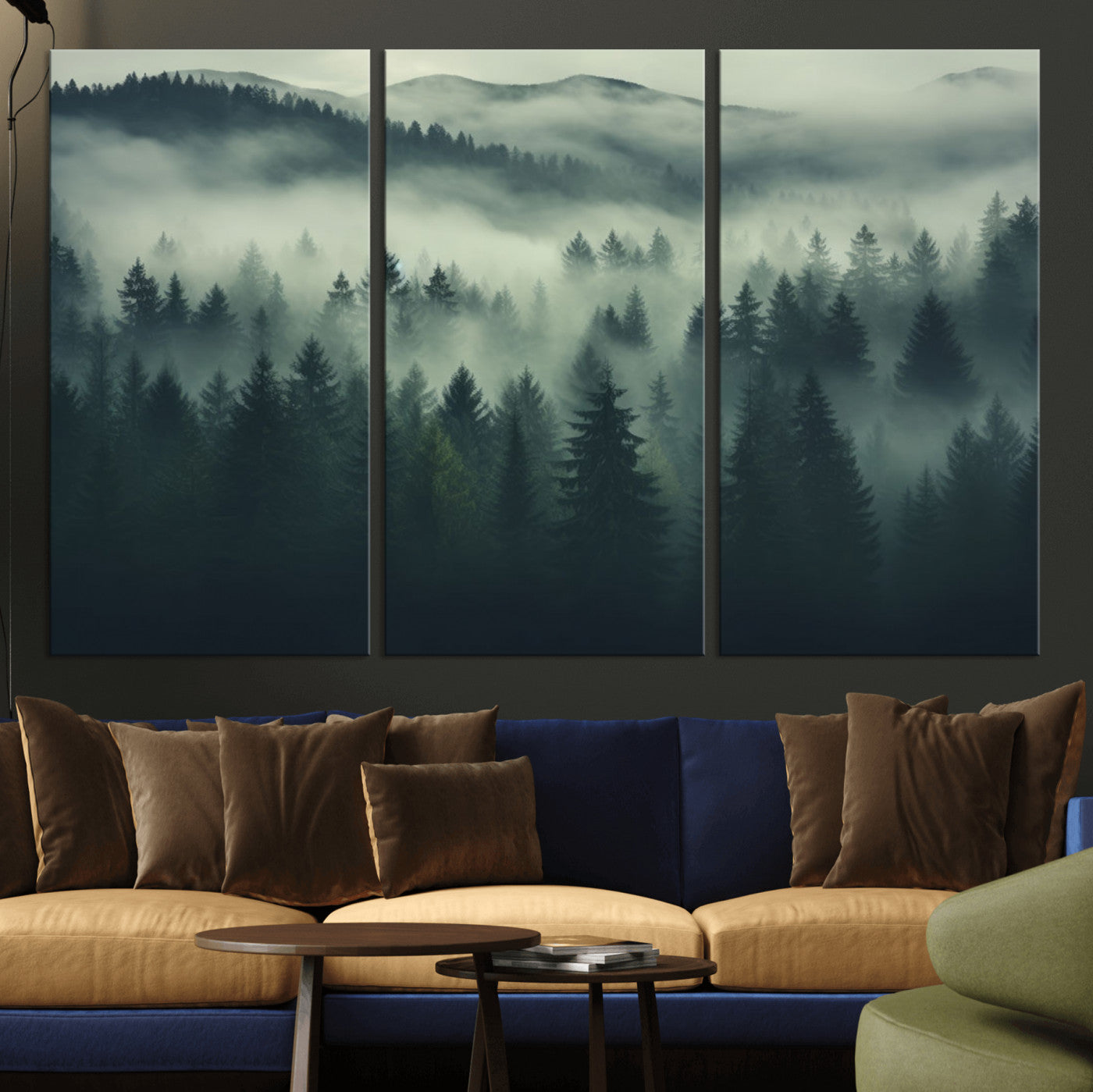 MGV-CV-48X32-3P - Misty Forest Wall Art Premium Canvas Print a Foggy and Serene Atmosphere