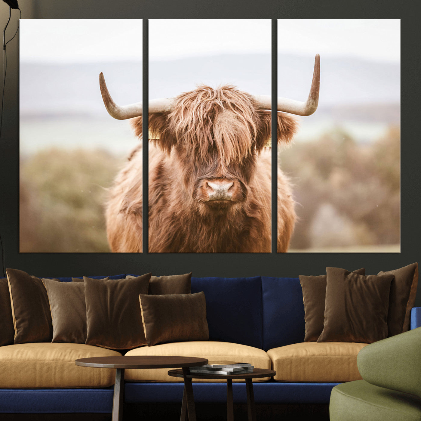 MGV-CV-48X32-3P - Scottish Serene Highland Cow Canvas Wall Art – Serene Highland Cow in Natural Pastel Tones – Ready