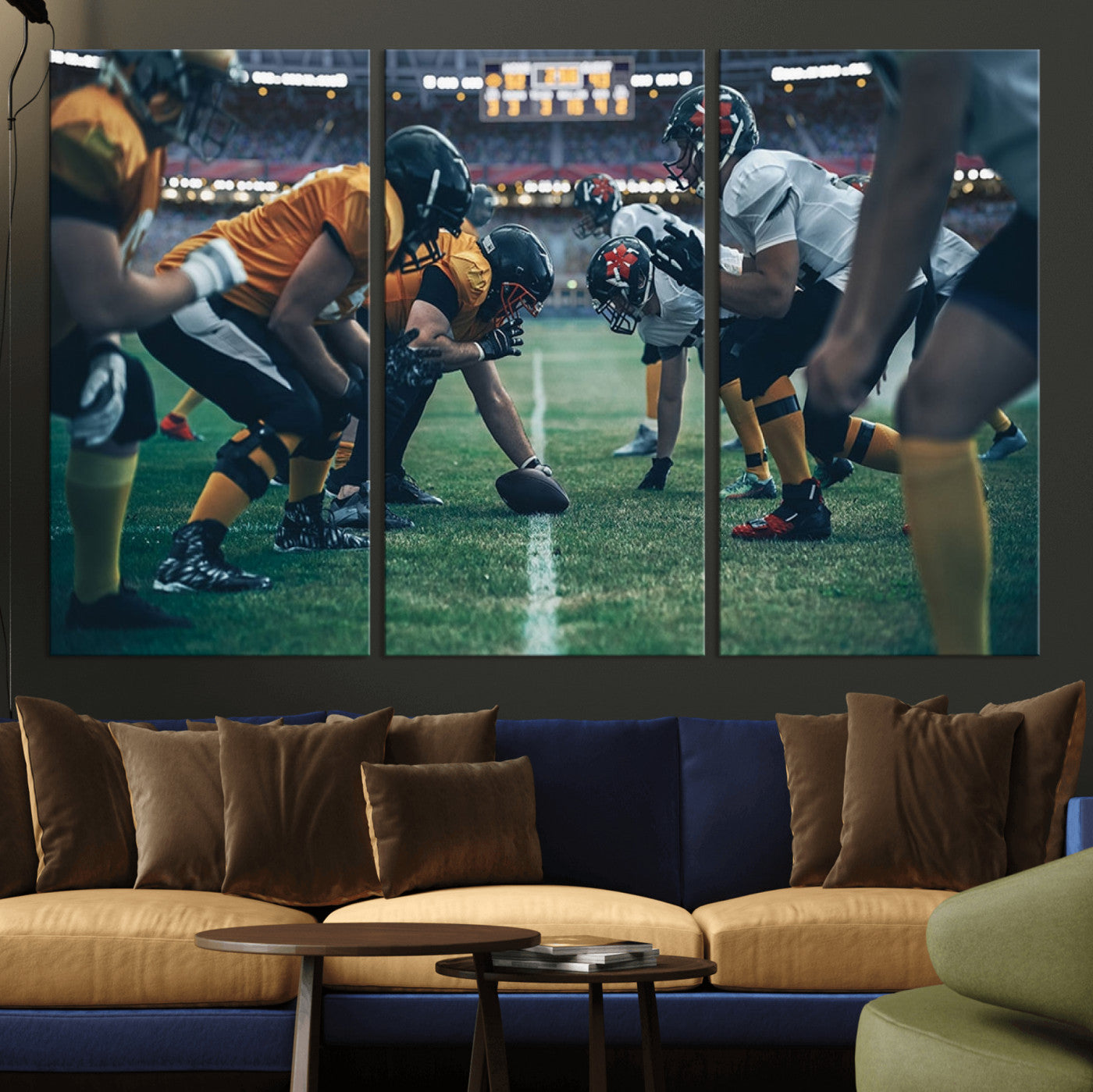 83227-MGV-CV-48X32-3P-American Football Playing Wall Art Canvas Print