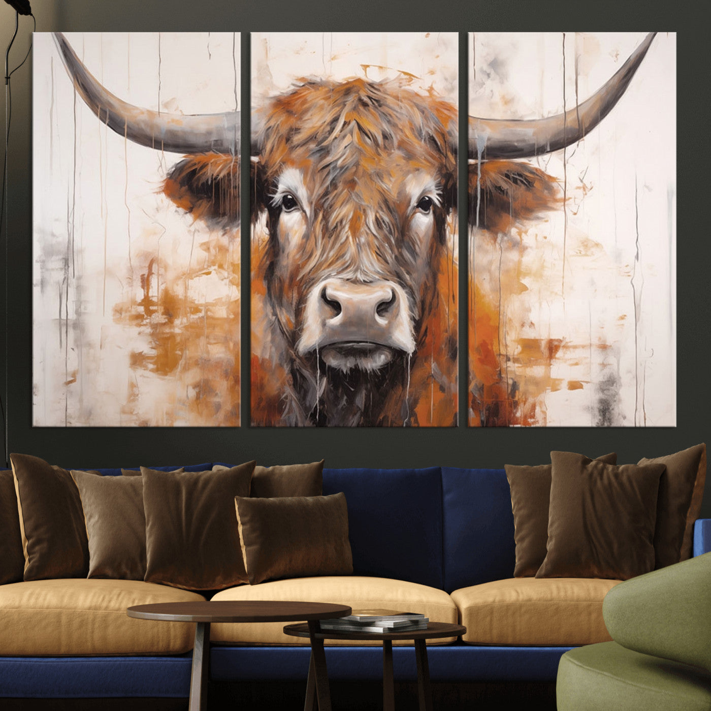 48622-MGV-CV-36X24-Vintage Scottish Highland Cow Cattle Art, Scottish Highland Cow Wall Art Print, Farmhouse Wall Art