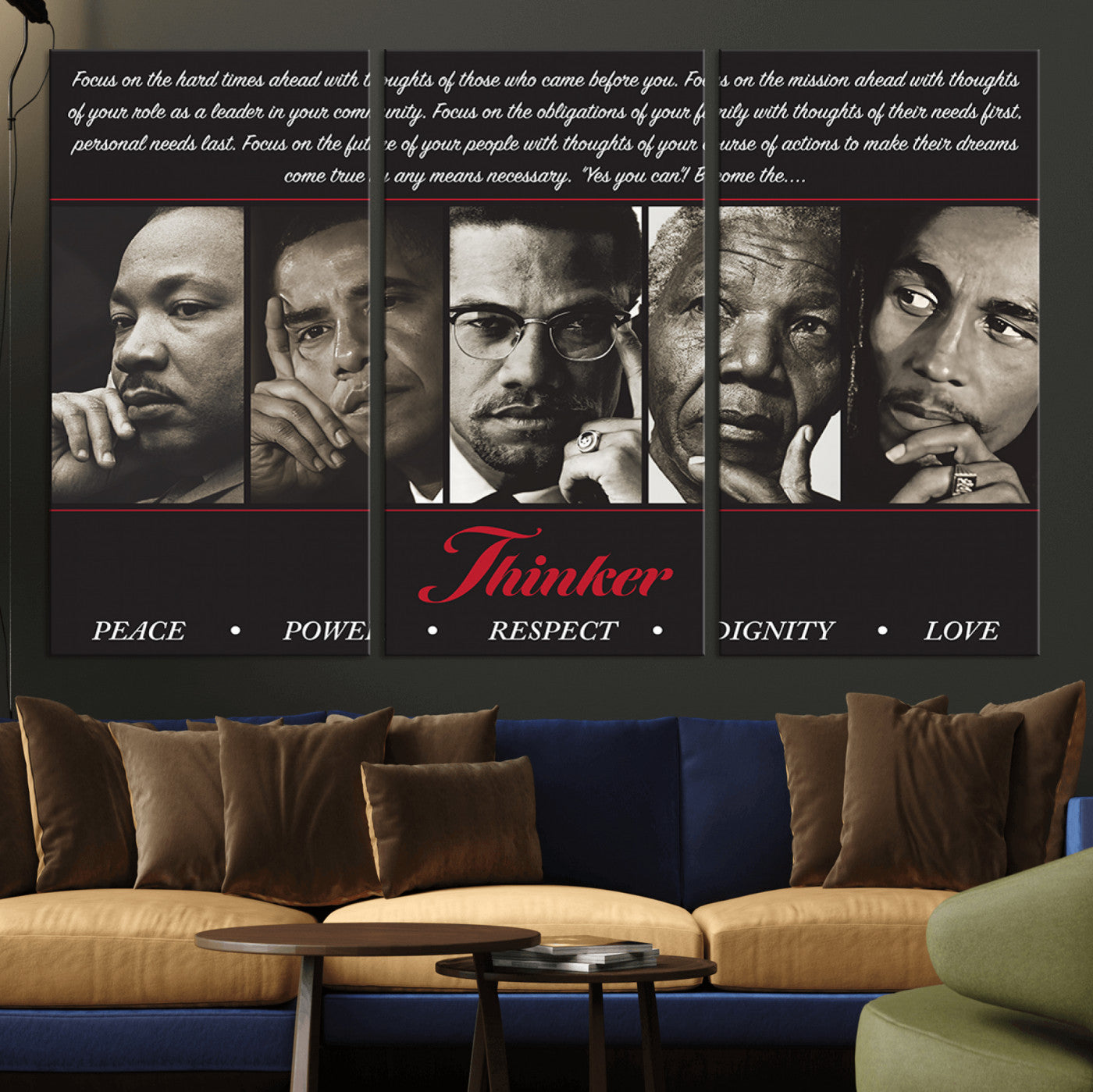 MGV-CV-48X32-3P - Thinkers of Wall Art Canvas Print - Inspirational Wall Art Featuring Icons of Peace, Power, and