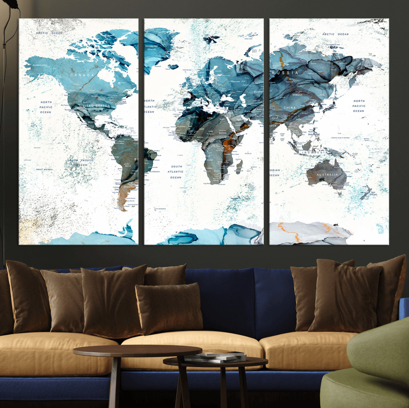 MGV-CV-48X32-3P - Push Pin World Map Canvas Print – Framed Wall Art for Couples to Track Their Travels – Anniversary