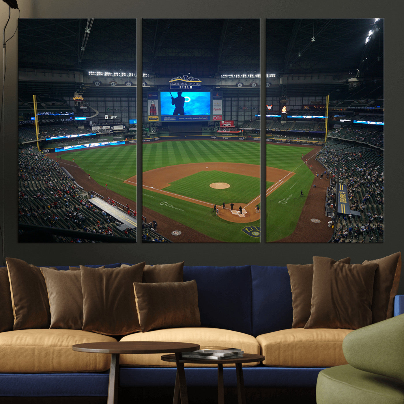 86084-MGV-CV-36X24-Milwaukee Brewers Baseball Art Print - American Family Field Stadium Wall Art Canvas Print