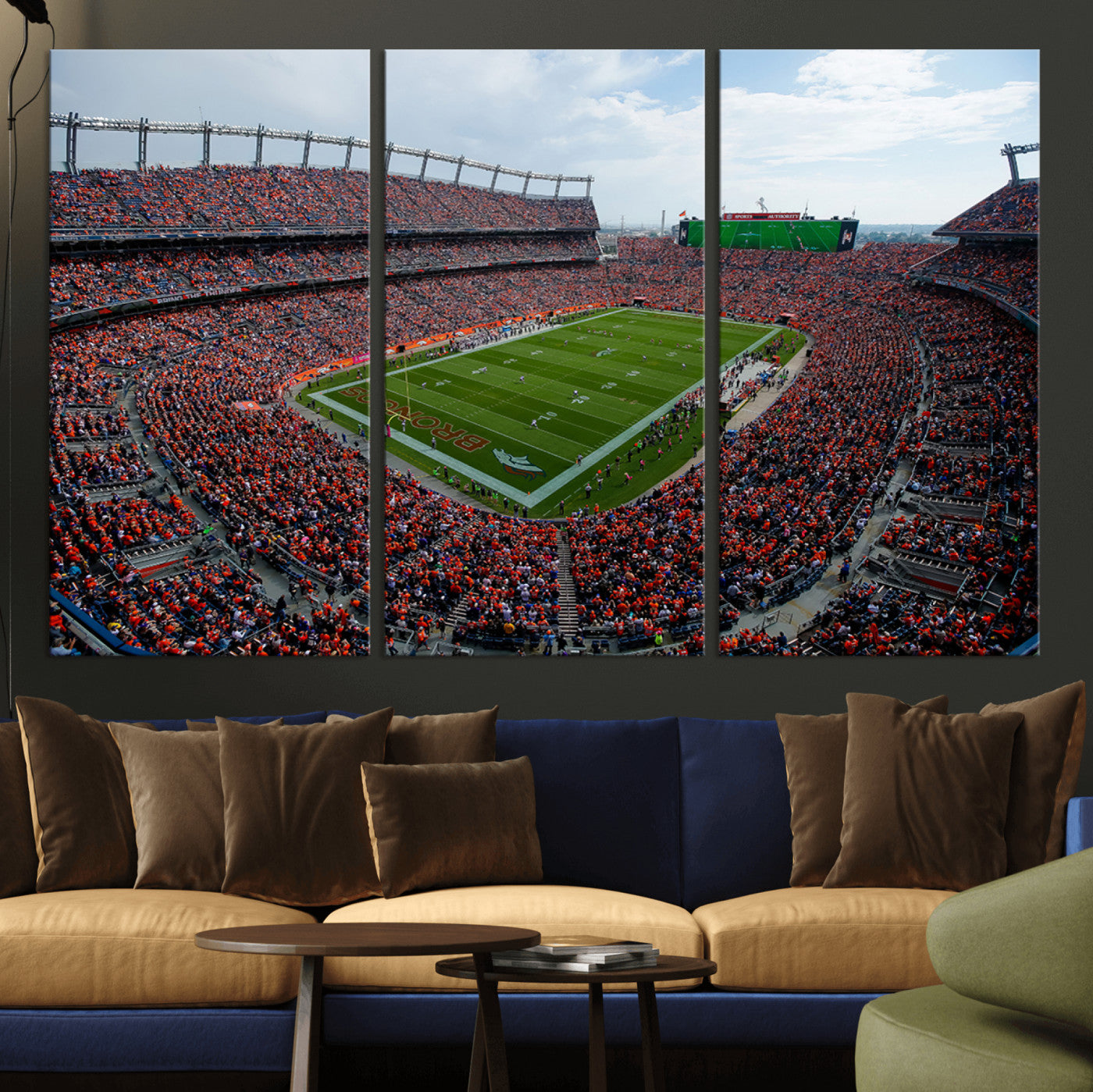 MGV-CV-48X32-3P - Denver Broncos Football Team Print - Empower Field Mile High Stadium Wall Art Canvas Print
