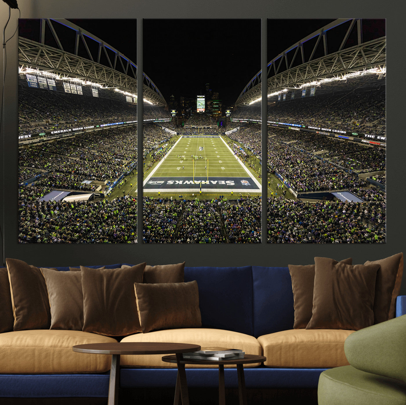MGV-CV-48X32-3P - Seattle Seahawks Football Team Print Wall Art - Seattle Century Link Field Stadium Wall Art Canvas