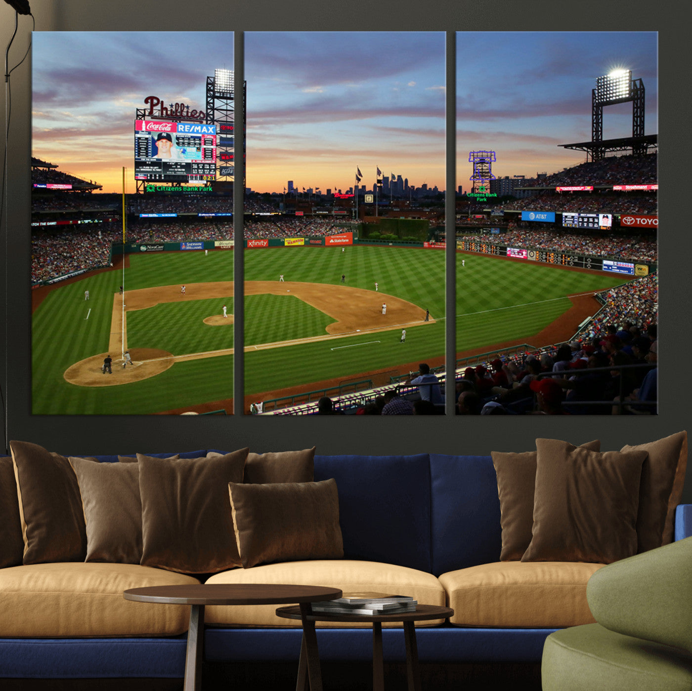 13778-MGV-CV-48X32-3P-Citizens Bank Park Philadelphia Phillies Wall Art Canvas | 3-Panel Canvas Print of Phillies Stadium