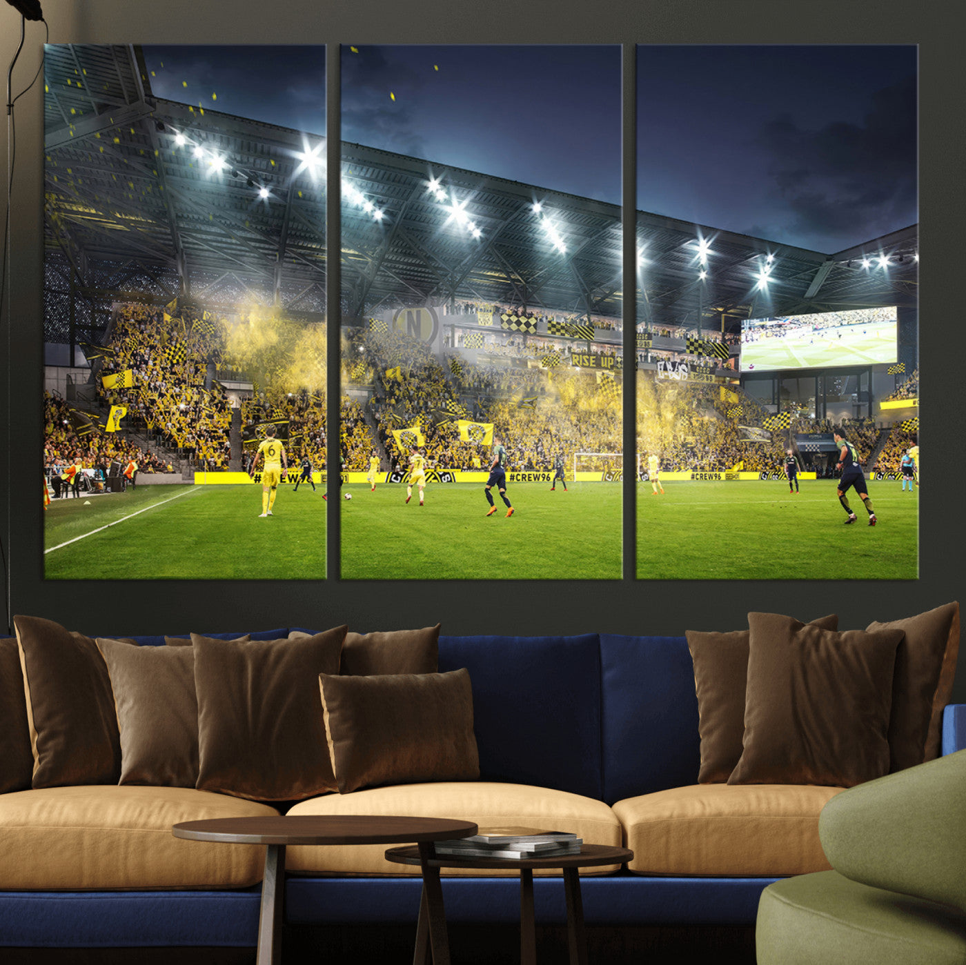 MGV-CV-48X32-3P - Columbus Crew Stadium Match Triple Canvas Wall Art - Dynamic MLS Game Scene Canvas Wall Art