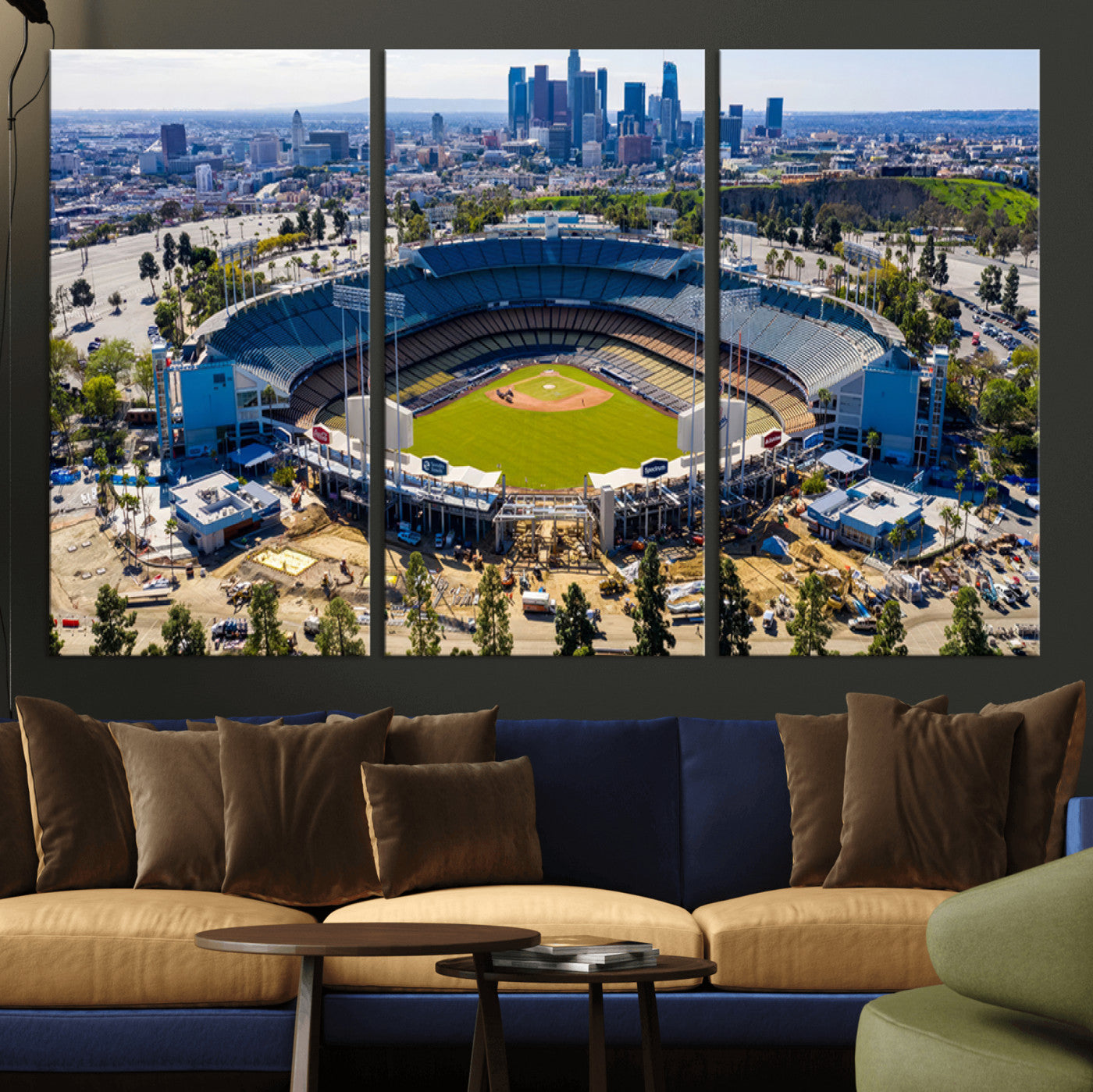 MGV-CV-48X32-3P - Los Angeles Dodgers Dodger Stadium Wall Art Canvas Print - MLB Baseball Stadium, Framed Los Angeles