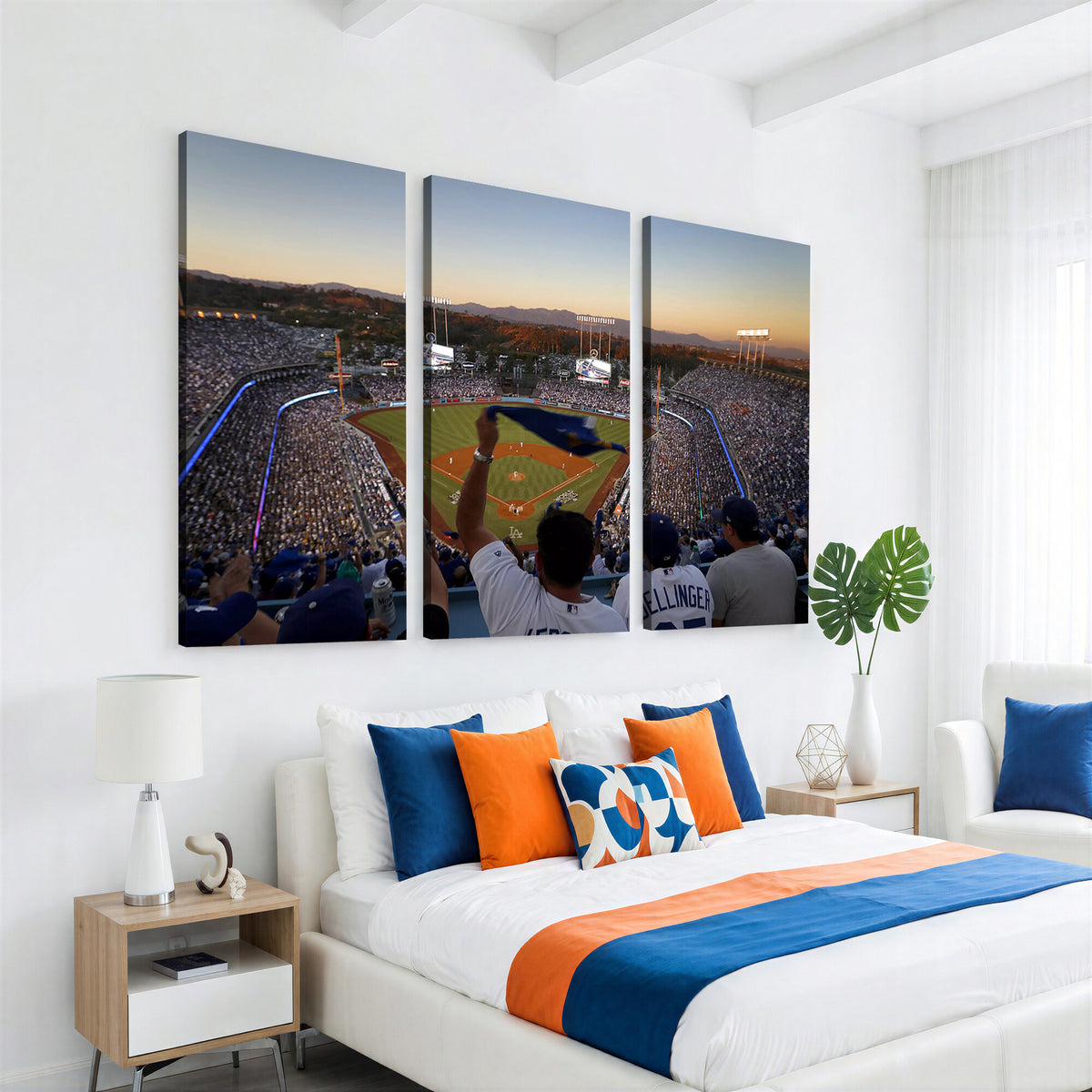 60162-MGV-CV-36X24 - Dodger Stadium Sunset Game Triple Canvas Wall Art, Los Angeles Dodgers MLB Match