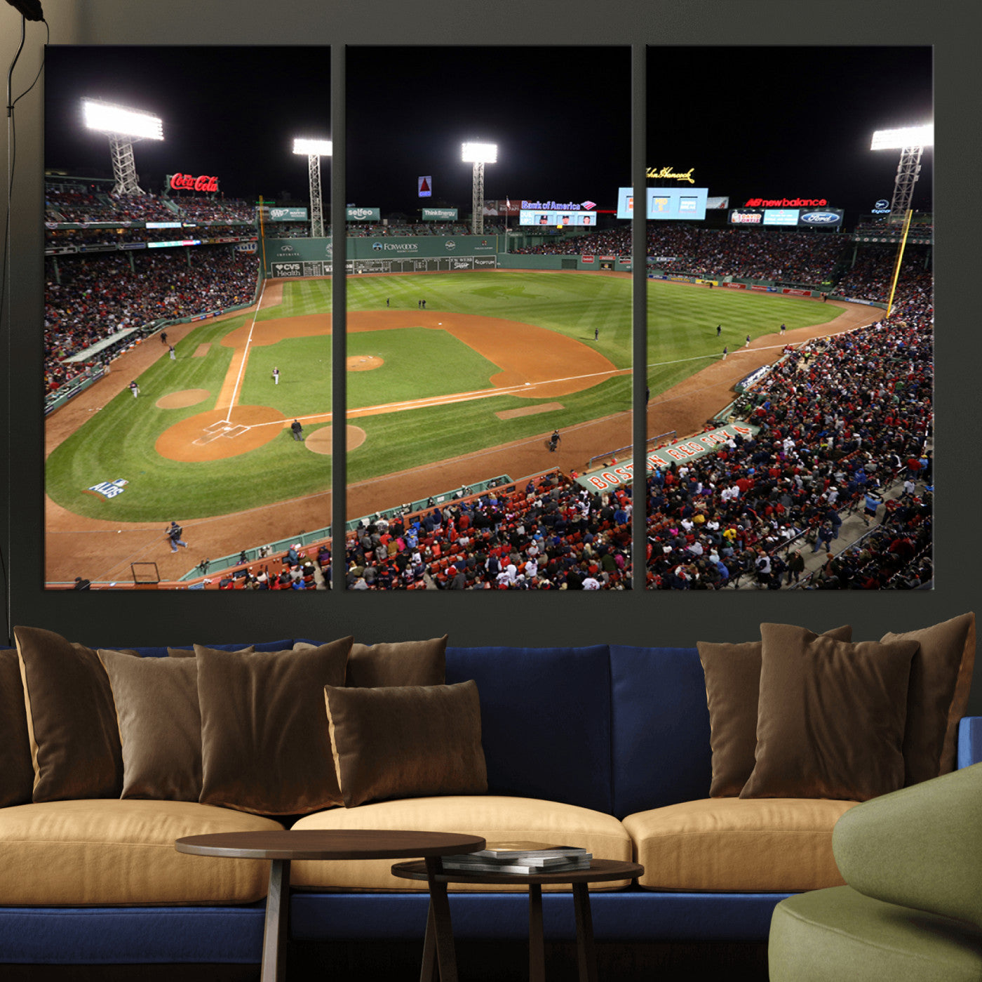 MGV-CV-48X32-3P - Boston Red Sox Baseball Team Print - Massachusetts Fenway Park Stadium Wall Art Canvas Print
