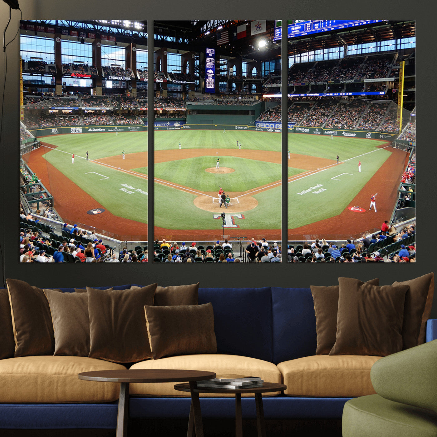 MGV-CV-48X32-3P - Texas Rangers Baseball Team Print - Arlington Globe Life Field Stadium Canvas Print Wall Art