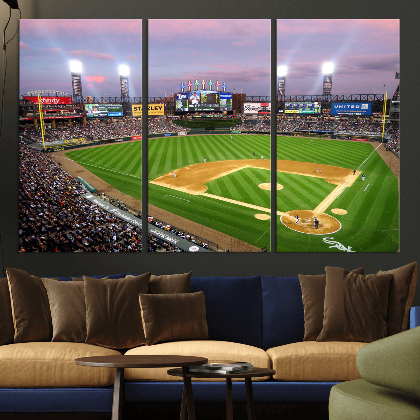 MGV-CV-48X32-3P - Chicago White Sox Baseball Team Print Canvas- Guaranteed Rate Field Stadium Wall Art Canvas Print