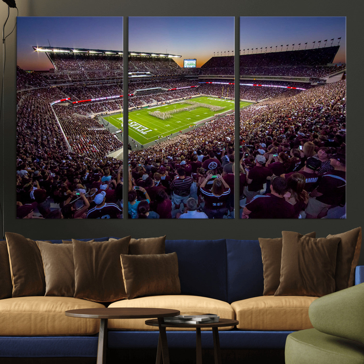 MGV-CV-48X32-3P - Texas A&M University Aggies Football Team Print - College Station Kyle Field Stadium Wall Art Canvas