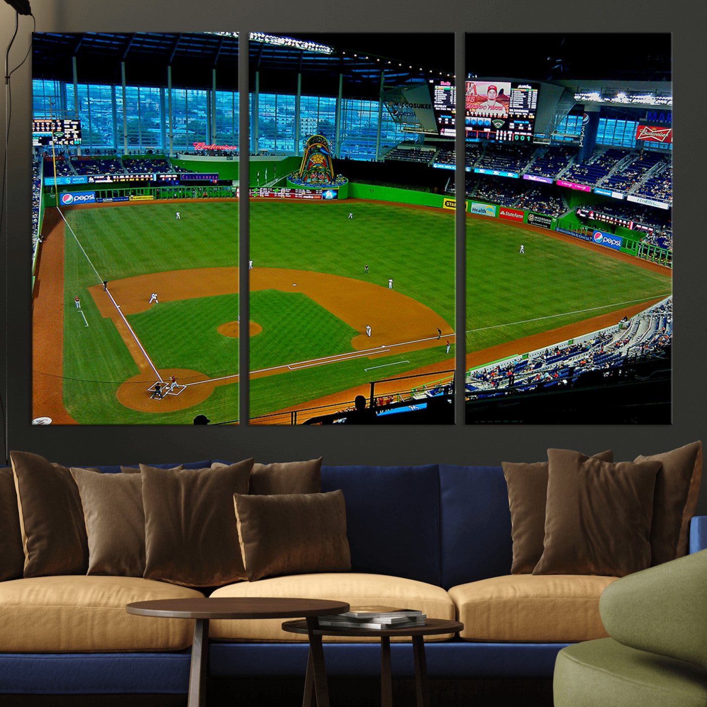 MGV-CV-48X32-3P - Miami Marlins Baseball Team Print - Miami LoanDepot Park Stadium Wall Art Canvas Print