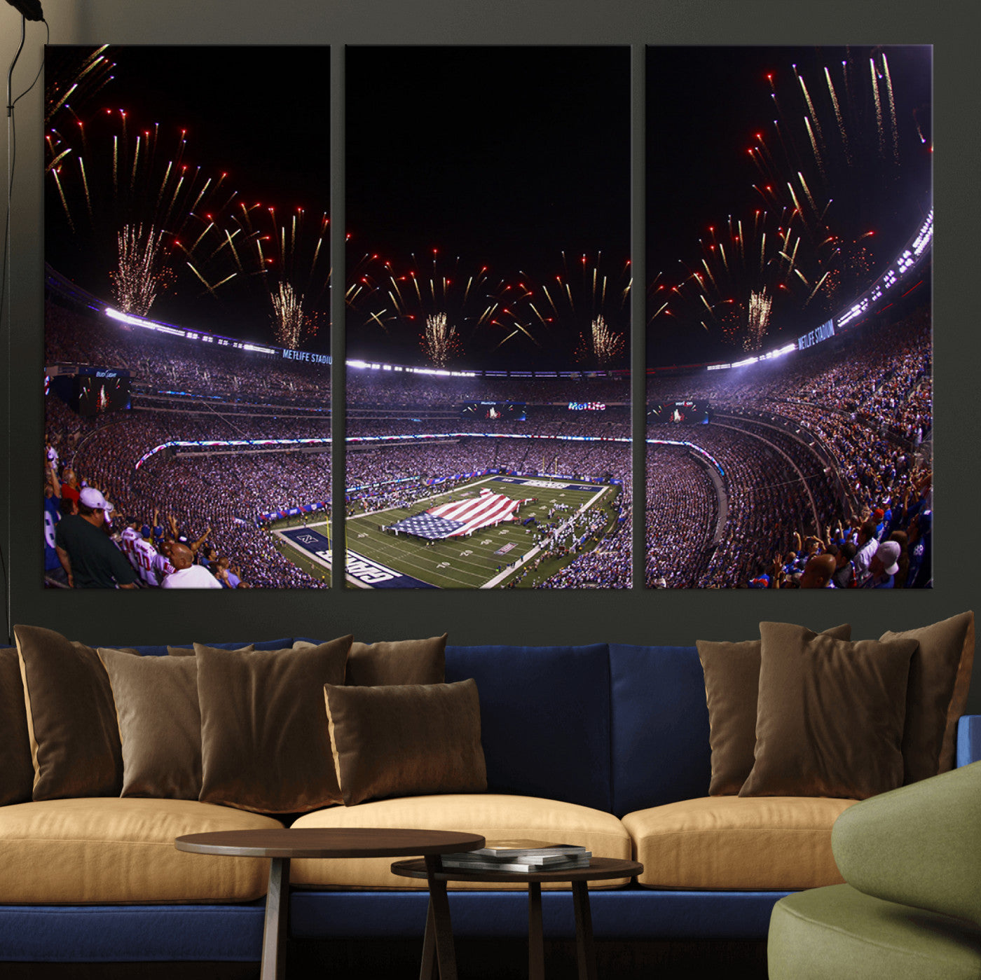 MGV-CV-48X32-3P - New York Giants Football Team Print - East Rutherford MetLife Stadium Wall Art Canvas Print