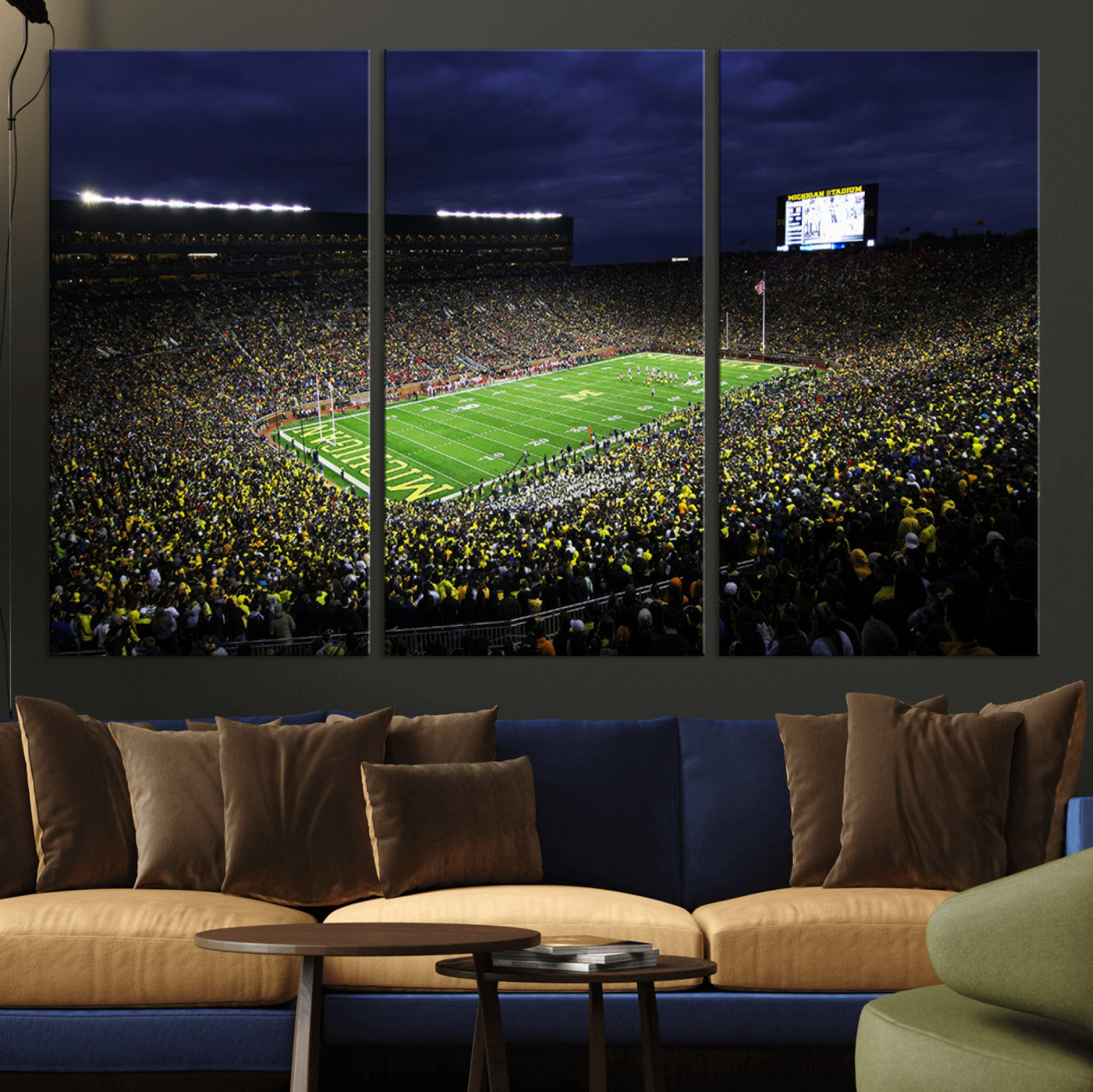 MGV-CV-48X32-3P - Michigan Wolverines Football Canvas Wall Decor, Football Team Print - Ann Arbor Michigan Stadium