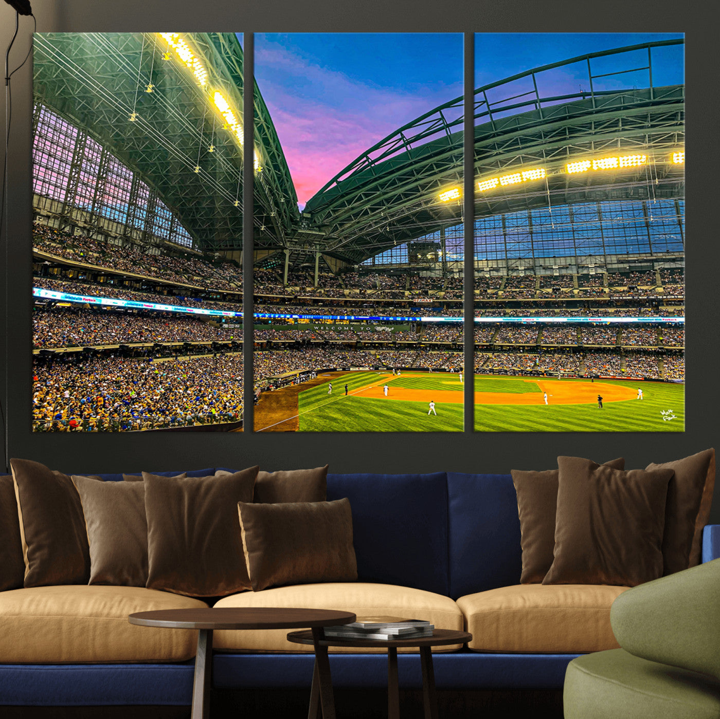 MGV-CV-48X32-3P - Milwaukee Brewers Baseball Team Print Canvas- American Family Field Stadium Wall Art Canvas Print