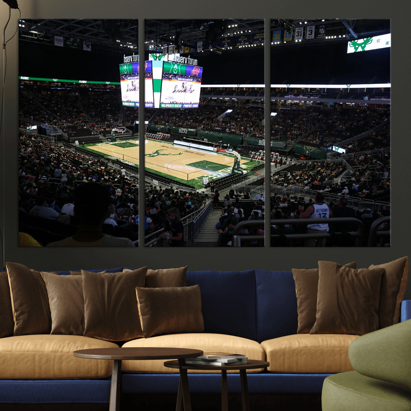 69882-MGV-CV-36X24-Milwaukee Bucks Basketball Print - Fiserv Forum Stadium Wall Art Canvas Print